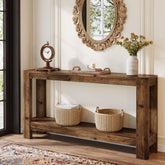Tribesigns Console en bois massif de 160 cm, Table d'appoint étroite style ferme avec étagère 3