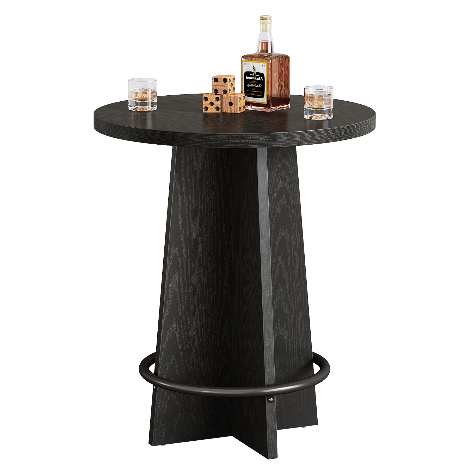 Tribesigns Table de bar de 80 cm, Table de pub en bois avec repose-pieds annulaire en métal