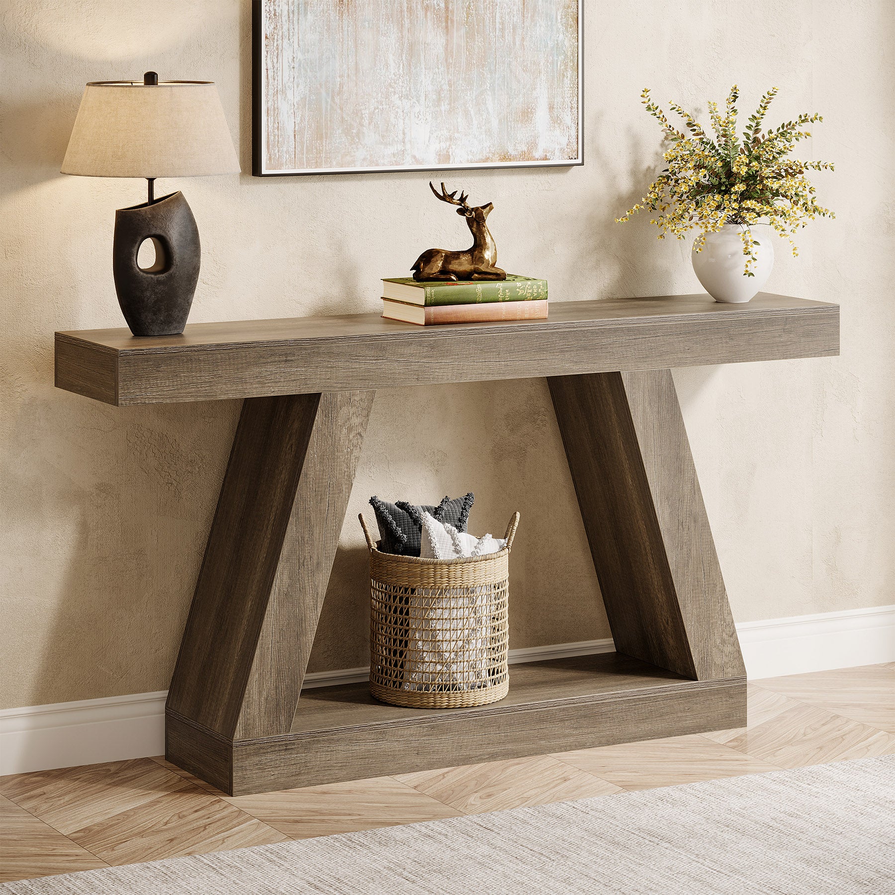 Tribesigns Table console industrielle de 140 cm pour entrée, Table basse de couloir