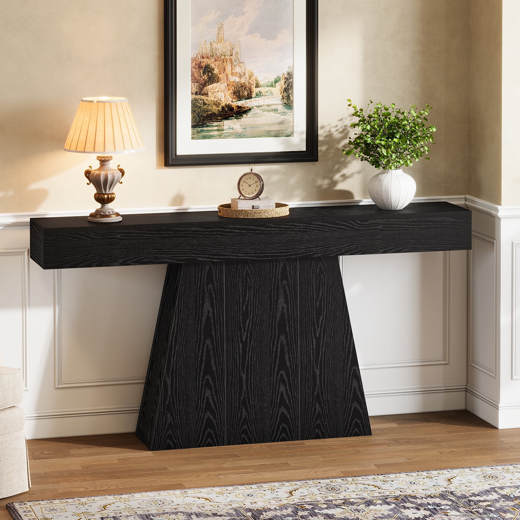 Tribesigns Console de 160 cm, Table d'entrée étroite de style campagnard avec piètement trapézoïdal