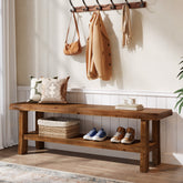 Tribesigns Banc à chaussures en bois massif (140 cm) avec étagère, Style maison de campagne pour 2 à 3 personnes 3