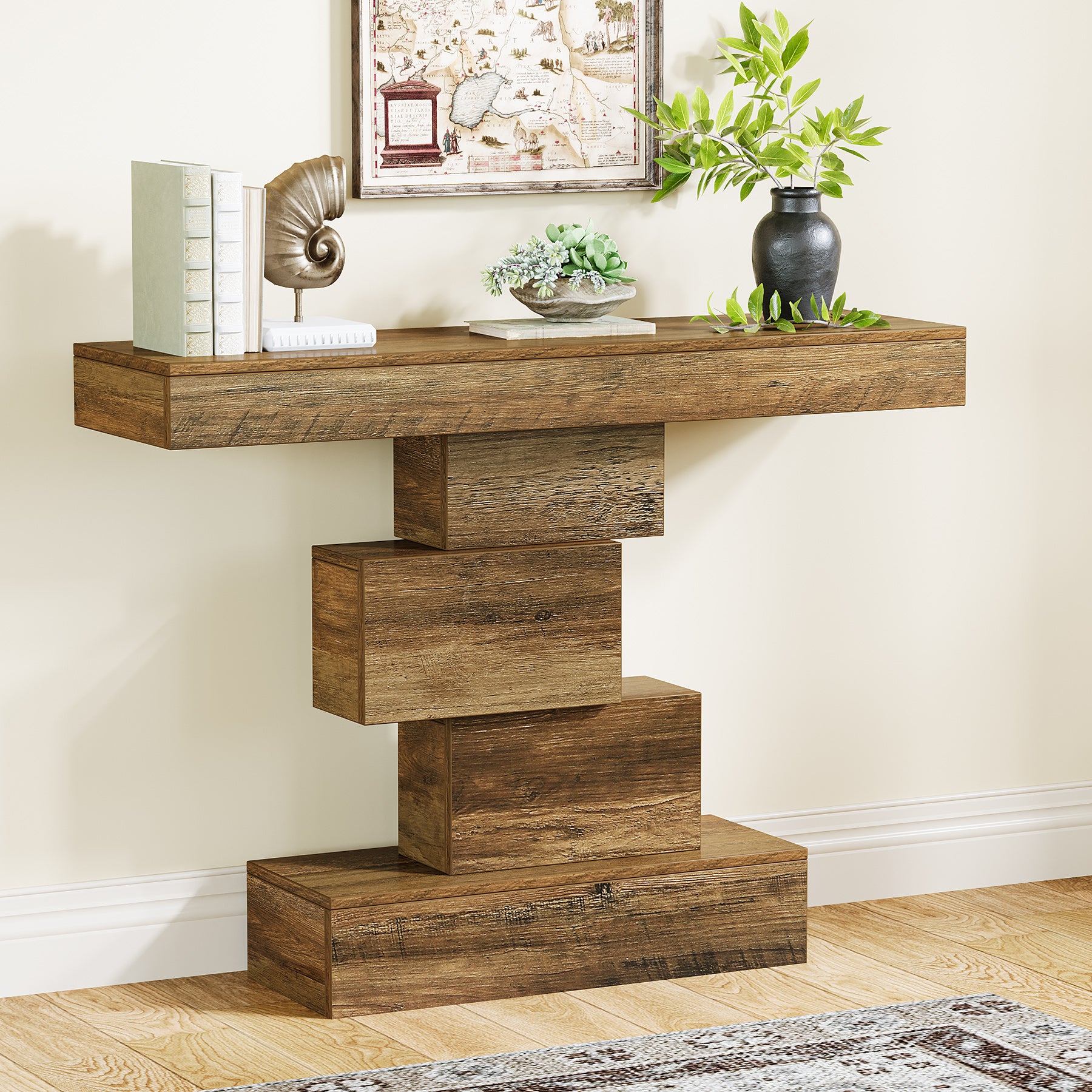 Tribesigns Console de 108 cm, Table de canapé en bois Table d'appoint avec base géométrique