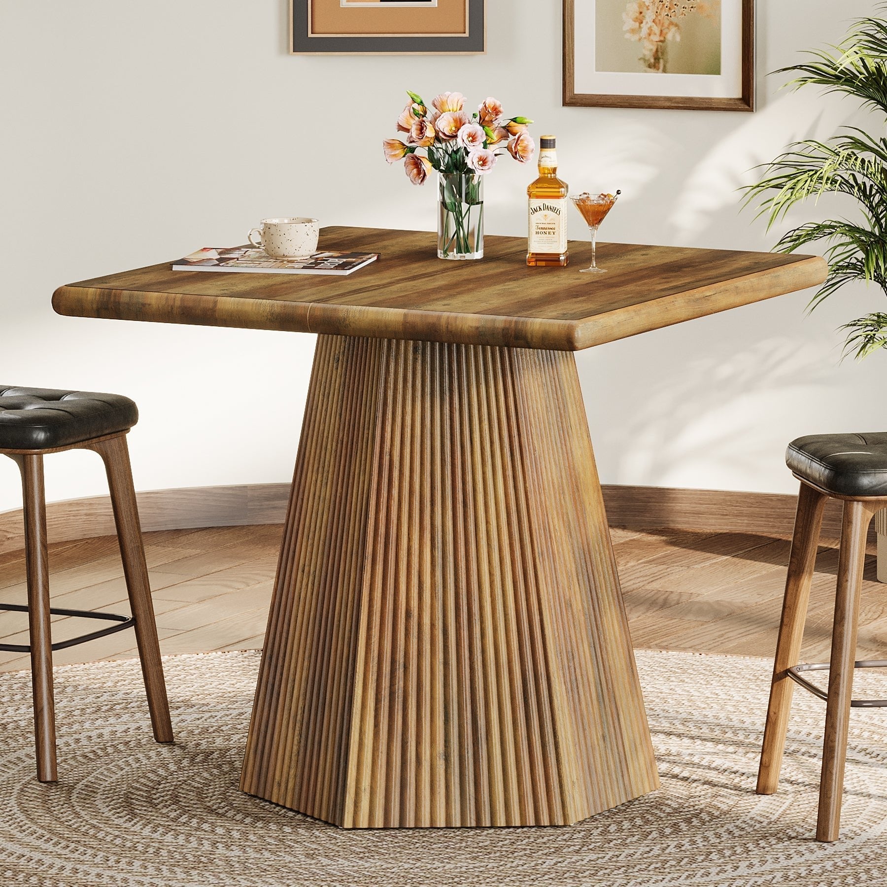 Tribesigns Table de salle à manger carrée 80 cm pour quatre personnes, Table de cuisine avec piètement robuste