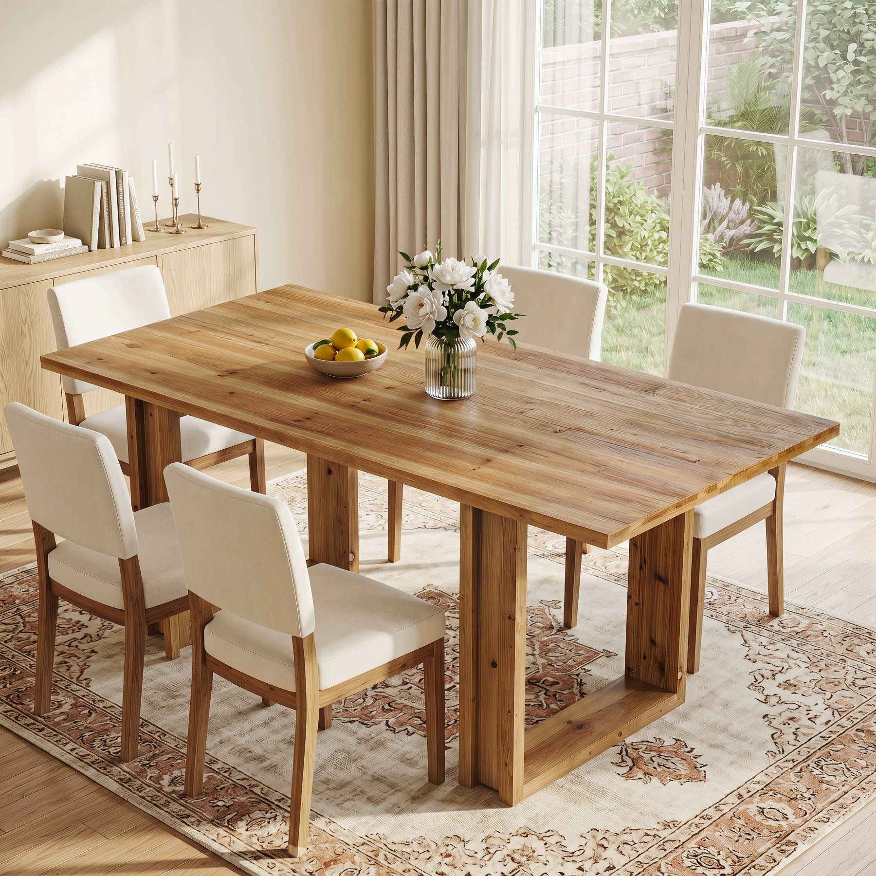Table de salle à manger en bois massif de 160 cm pour 4 à 6 personnes, Table de cuisine rectangulaire de style champêtre