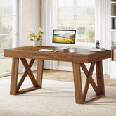 Tribesigns Bureau 140cm de Large avec Tiroir, Table d'étude Rétro Brun 3