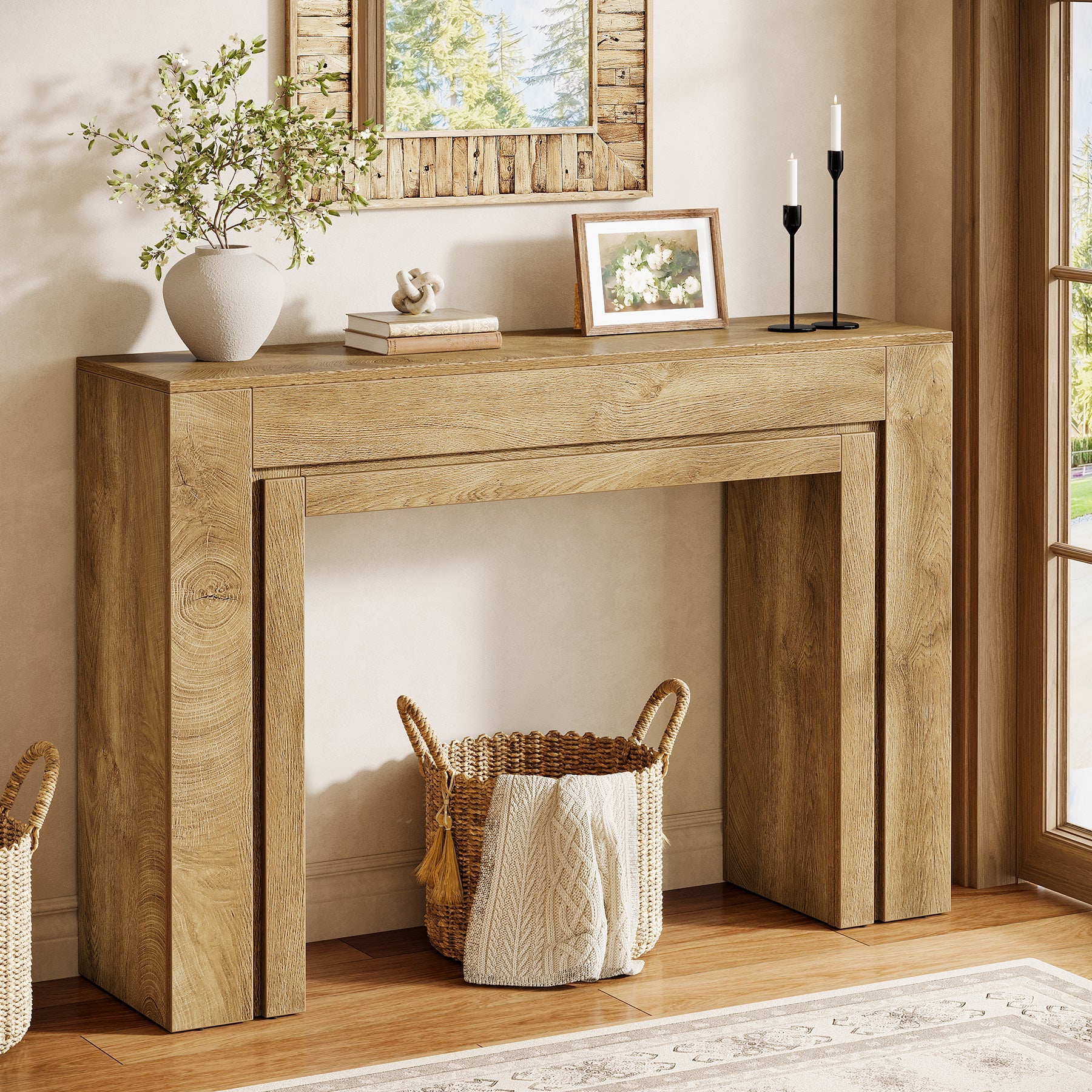 Tribesigns Console étroite (105 cm), Table d'entrée moderne avec piètement double solide