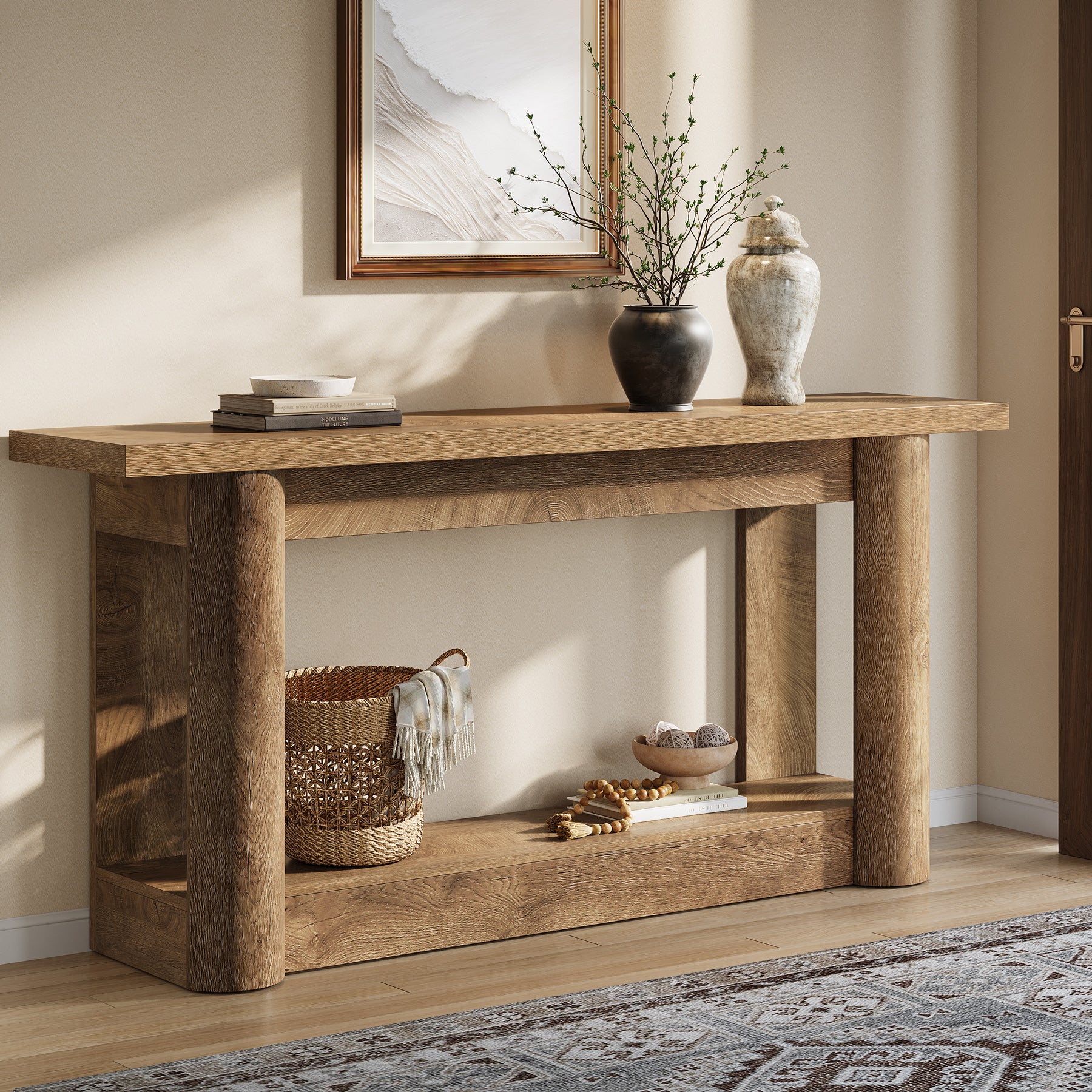 Tribesigns Table console de 160 cm, Table de canapé de ferme à 2 niveaux pour l'entrée