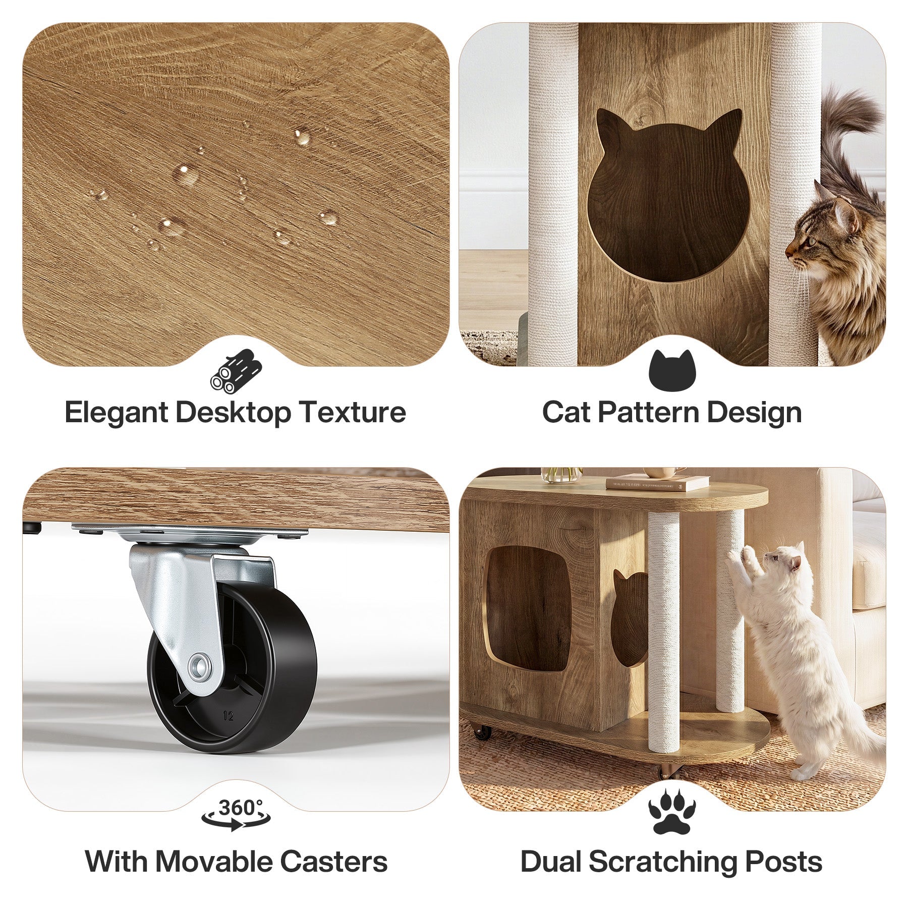 Tribesigns Maison pour chat avec griffoirs et table d'appoint, Table basse ovale sur roulettes avec cachette pour chat