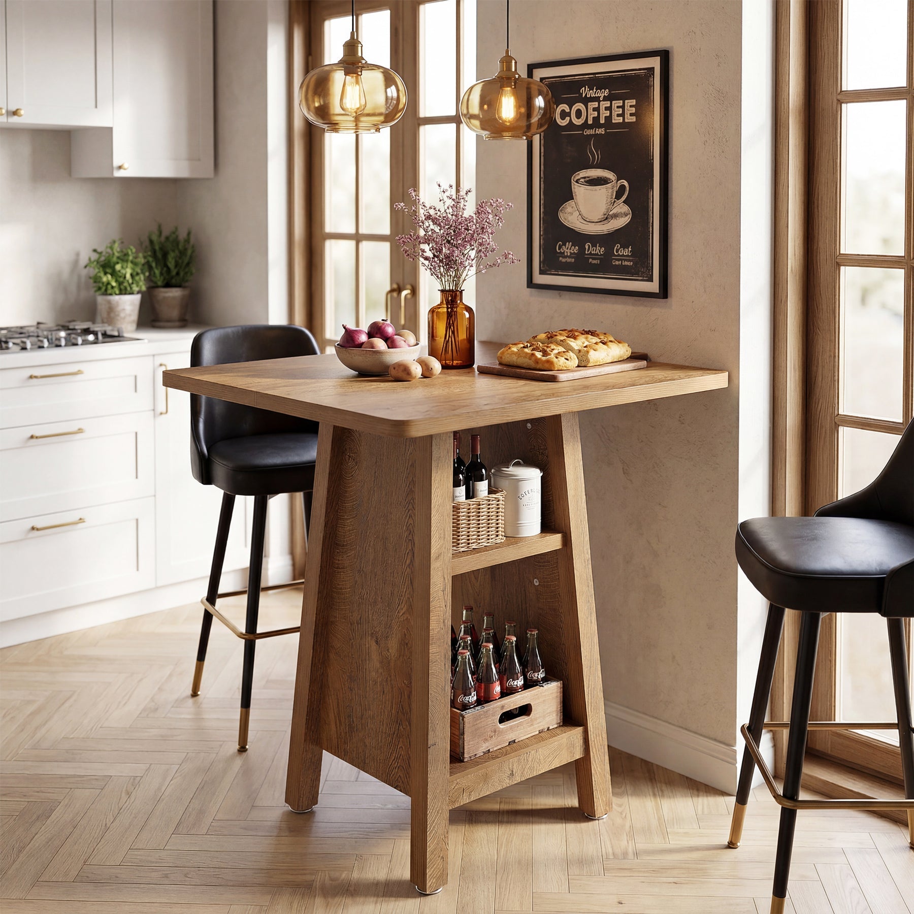 Tribesigns Îlot de cuisine de 90 cm, Table de cuisine carrée avec 2 étagères pour la cuisine