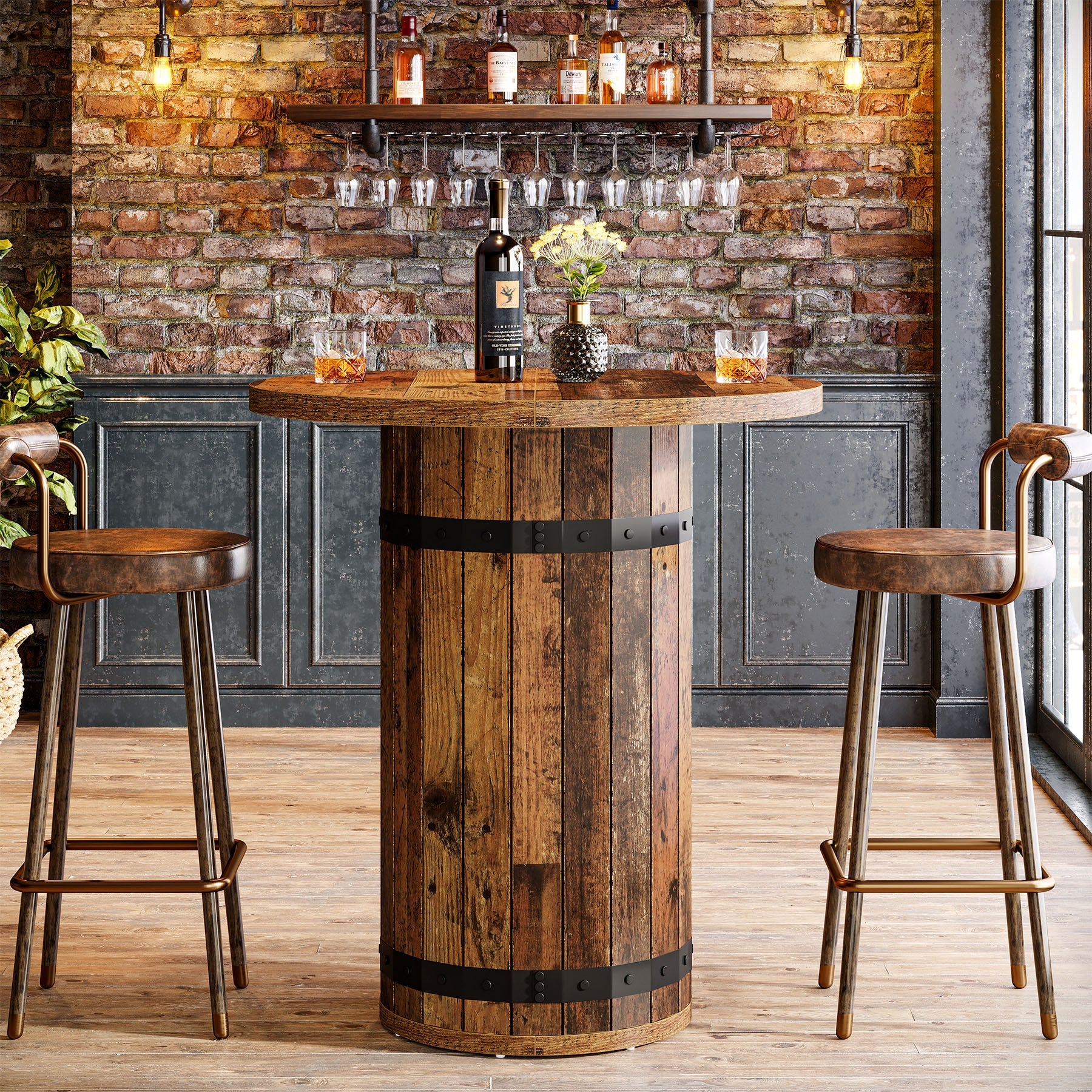 TribesignsTable de bar ronde  de 100 cm, Table bistro pour cuisine et salon