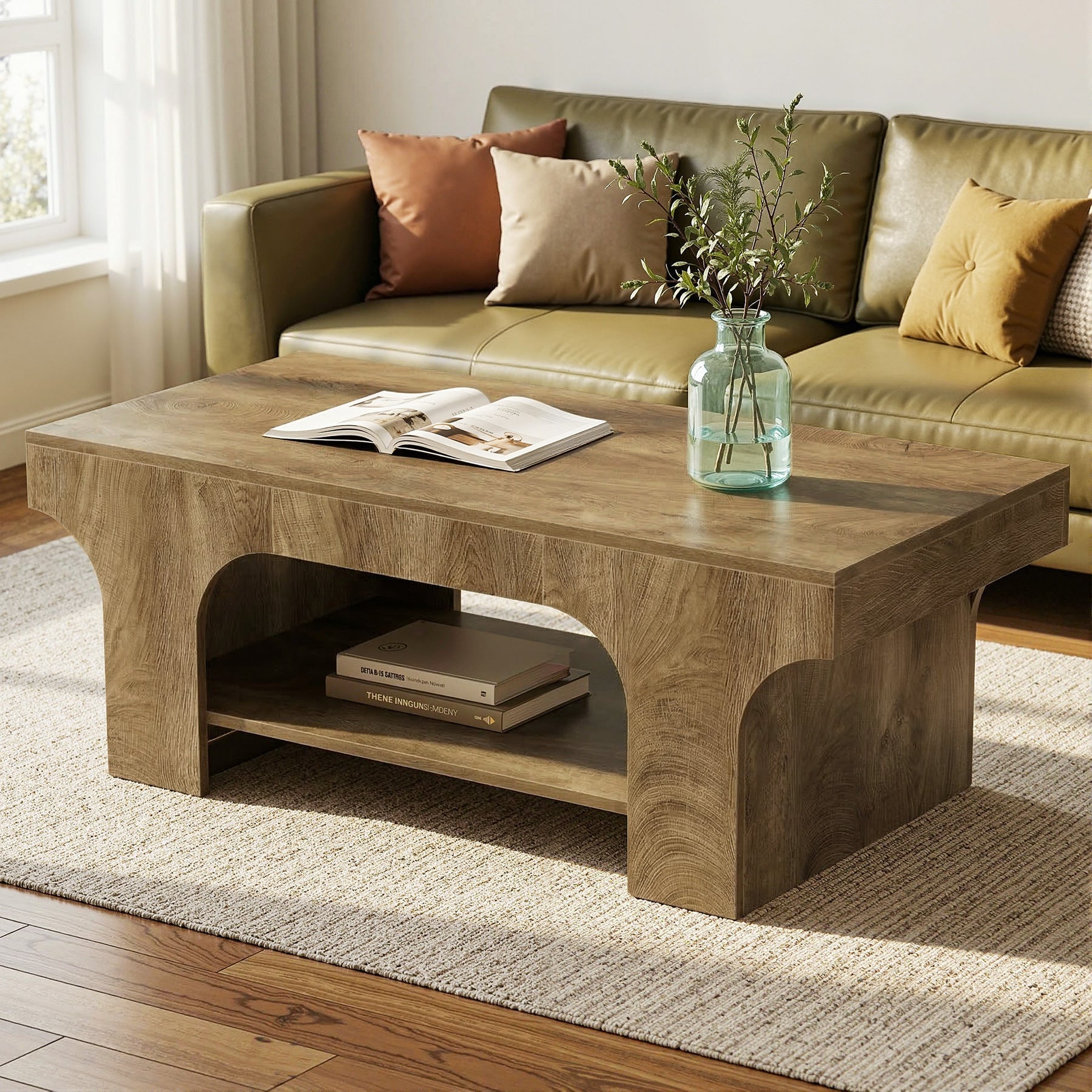 Tribesigns Table basse rectangulaire 120 cm, Table de salon moderne à 2 niveaux avec rangement