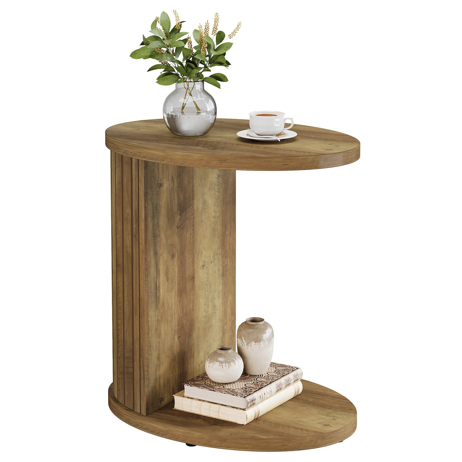 Tribesigns Table d'appoint ovale de 60 cm à 2 niveaux, Table de chevet et table basse peu encombrante