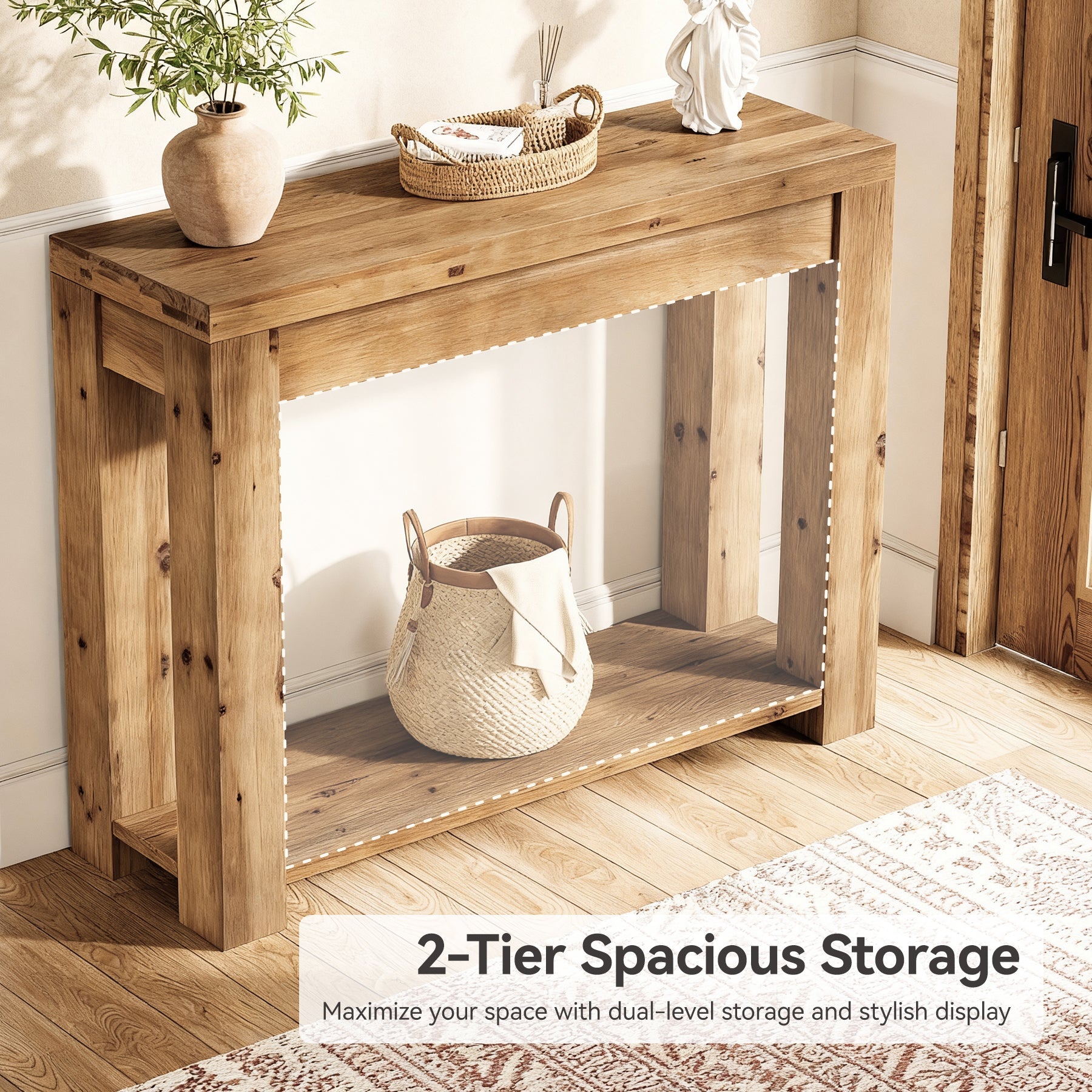 Tribesigns Console de style campagnard en bois massif de 110 cm, Table d'appoint étroite pour salon et entrée