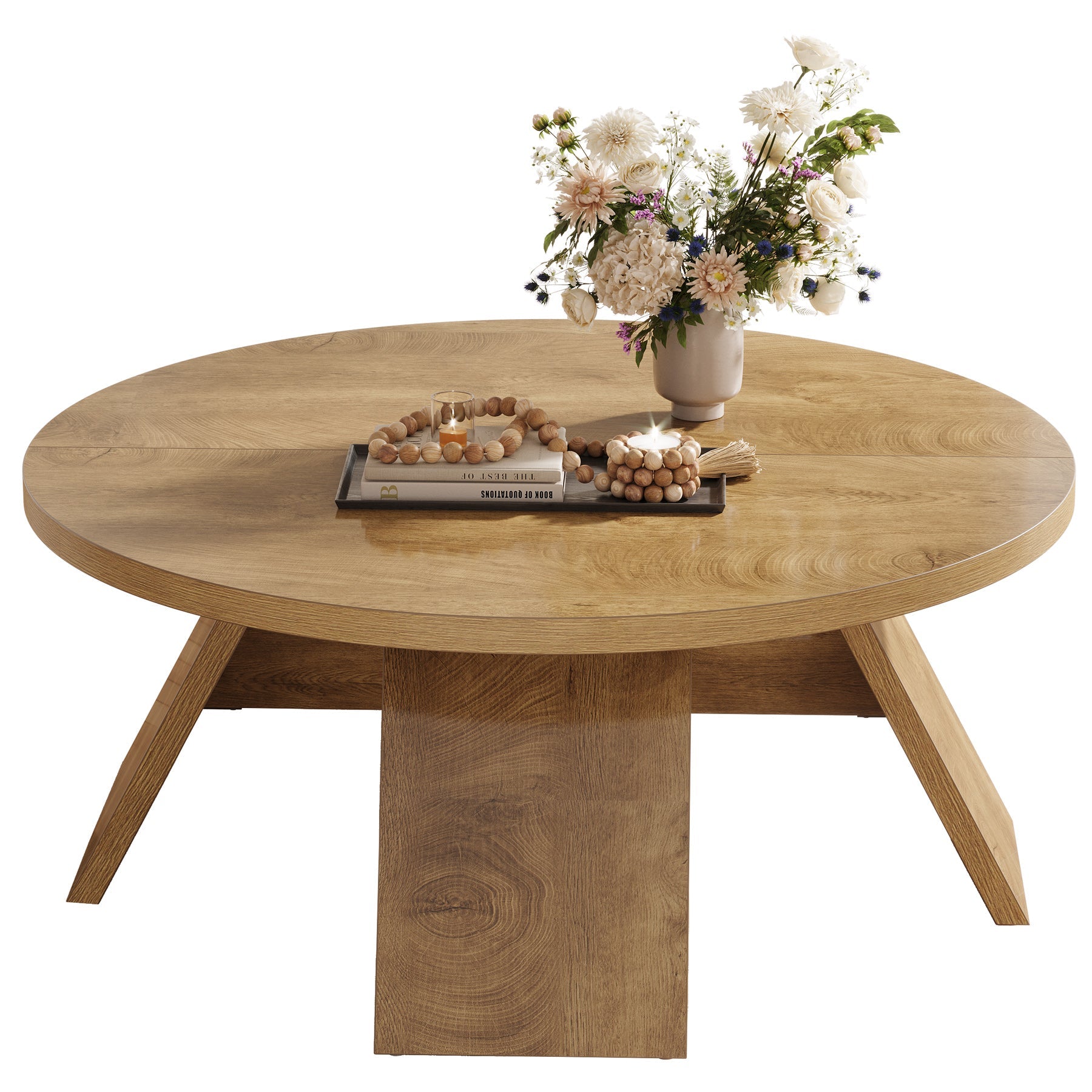 Tribesigns Table basse ronde en bois de 100 cm avec pieds évasés, Table d'appoint moderne pour salon