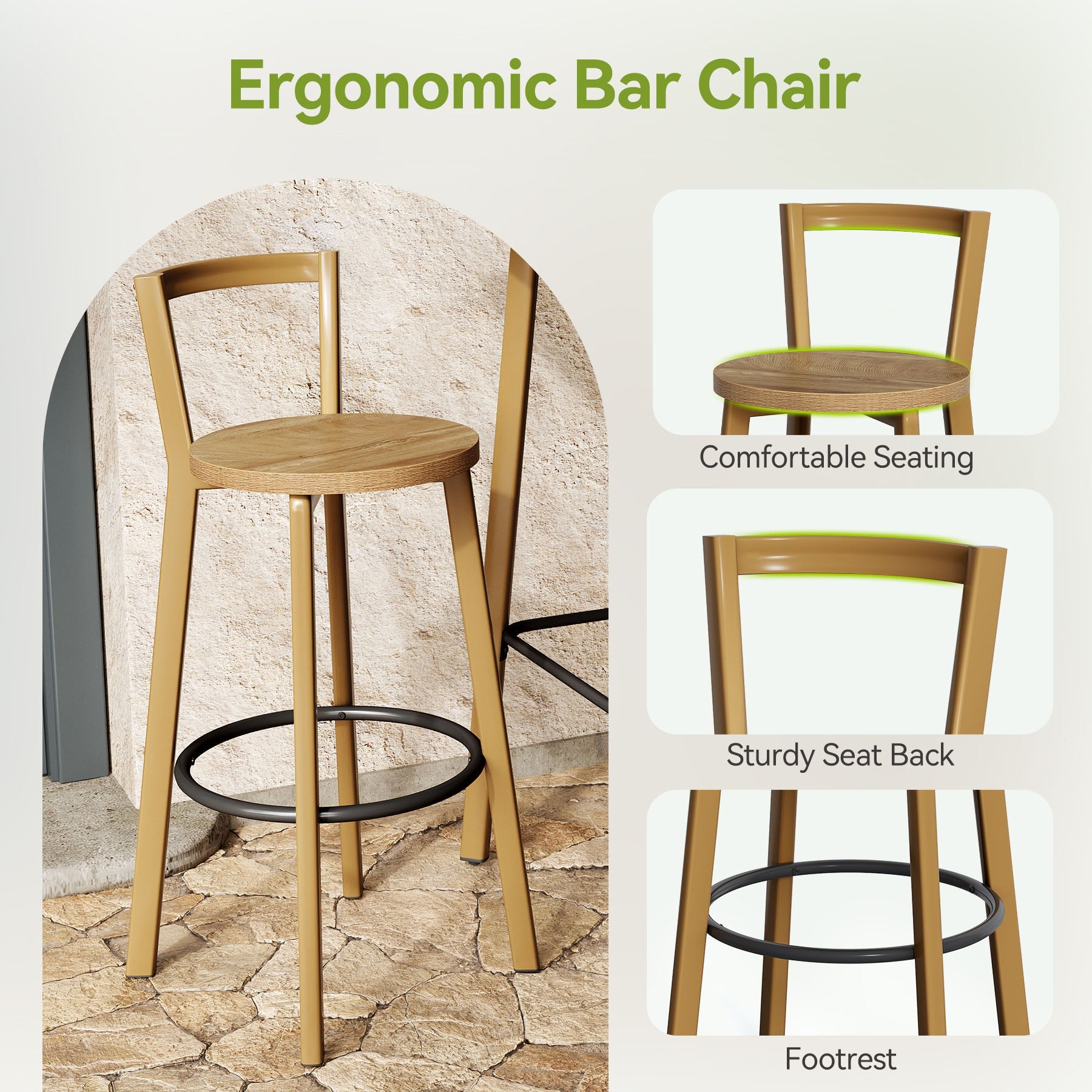 Tribesigns Ensemble de Table de Bar et Tabourets, Table Haute Cuisine avec 2 Tabourets Ronds