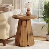 Tribesigns Table d'appoint ronde en bois massif 50 cm, Style champêtre avec piètement sculptural 3