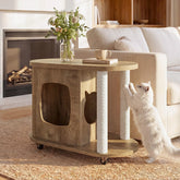 Tribesigns Maison pour chat avec griffoirs et table d'appoint, Table basse ovale sur roulettes avec cachette pour chat 3