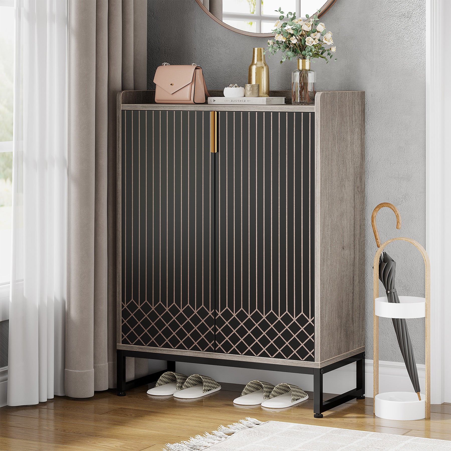 Tribesigns Meuble à chaussures, 25 paires de placards à chaussures avec portes