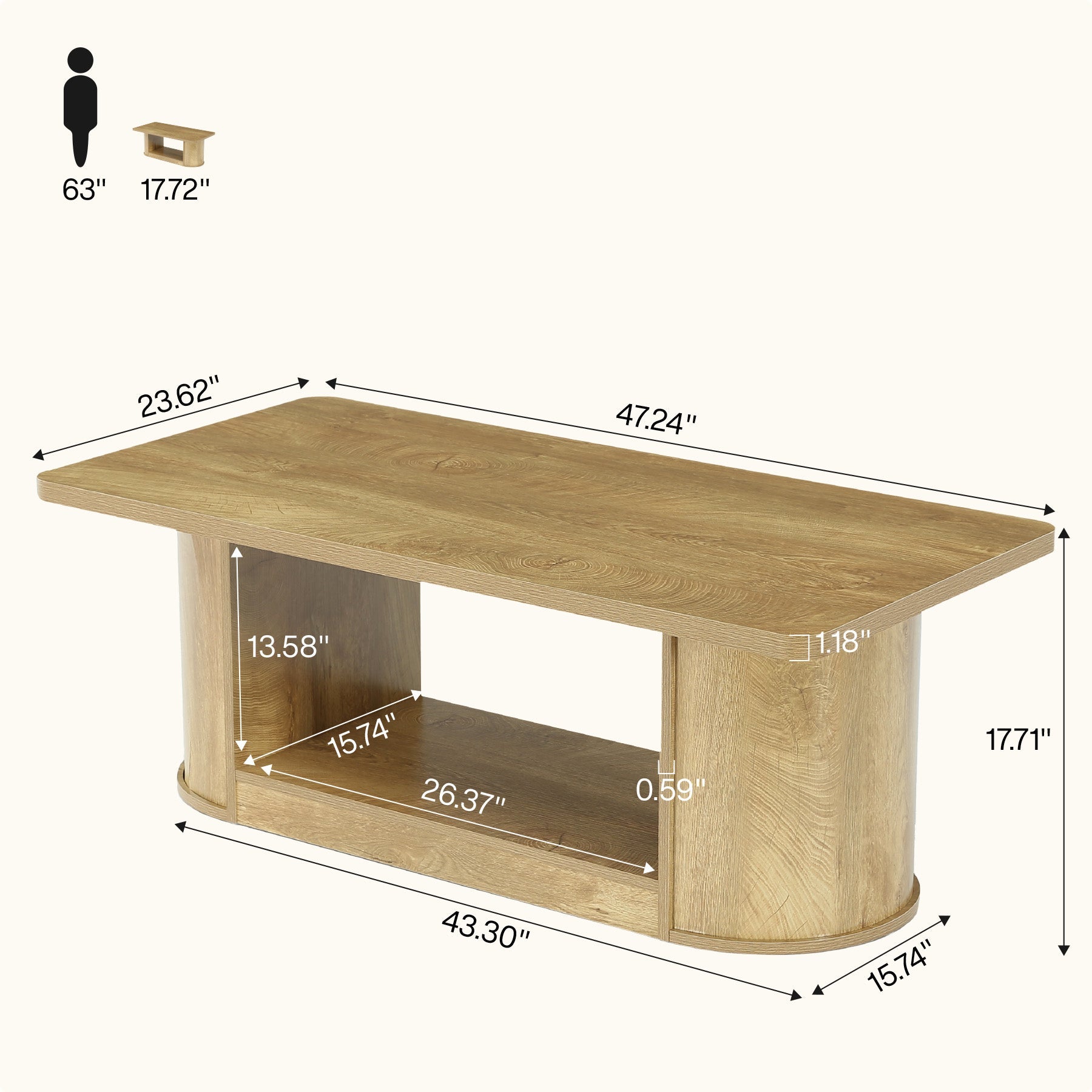 Tribesigns Table basse 120 cm, Style moderne avec étagère table rectangulaire à 2 niveaux pour salon avec rangement