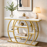 Tribesigns Console 105 cm, Table d'entrée étroite avec 5 étagères, Structure en métal doré et plateau aspect marbre 3