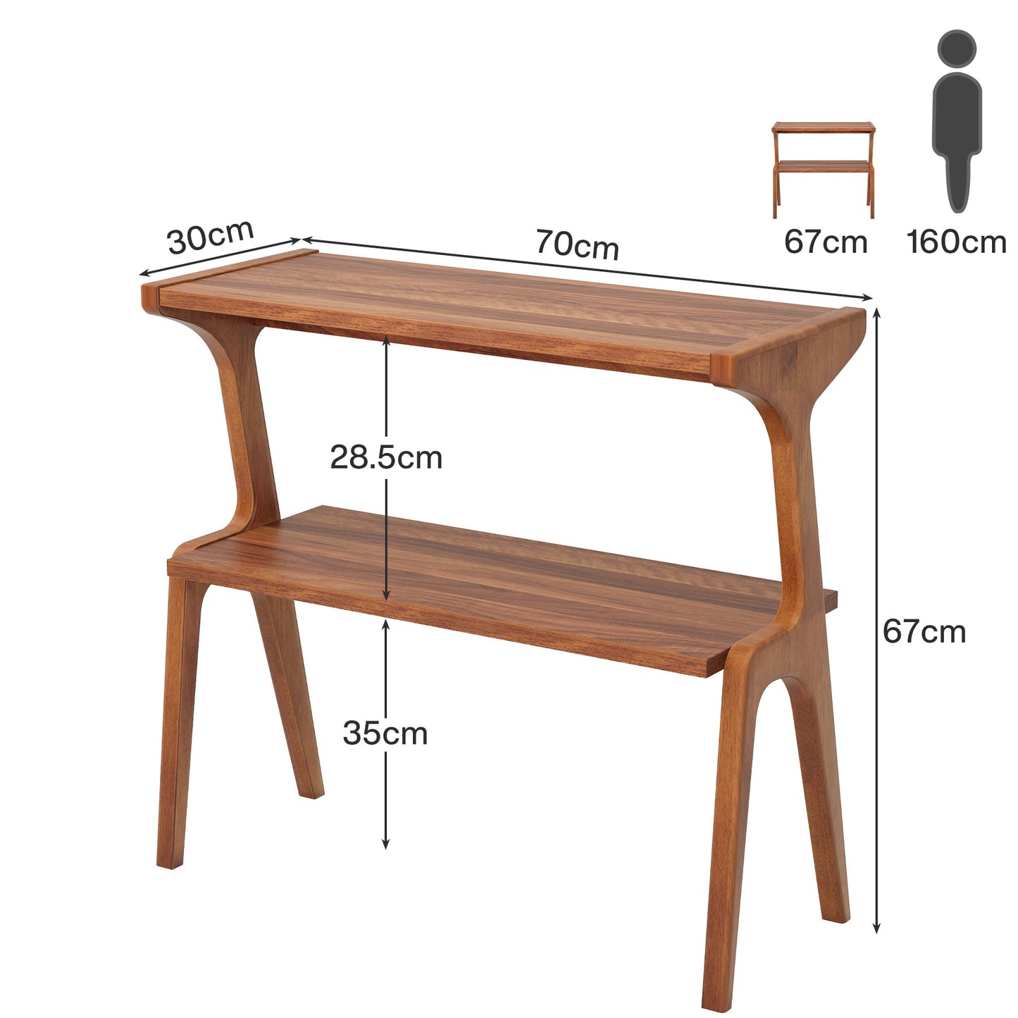 Tribesigns Table basse étroite, Table basse mince à 2 niveaux avec étagère de rangement