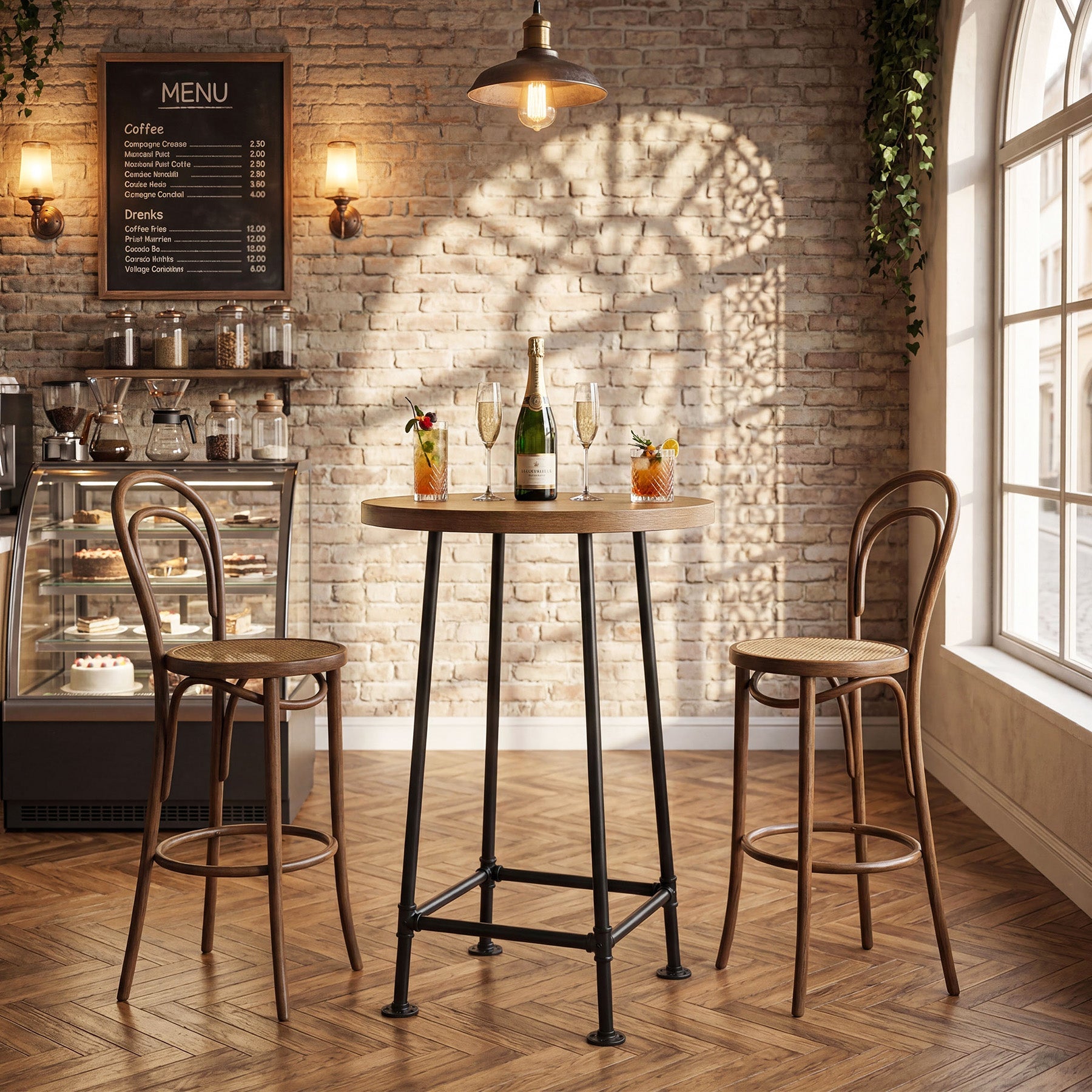 Tribesigns Table de bar ronde de 95 cm avec repose-pieds en métal, Table haute de style industriel pour cuisine et bistro (table seule)