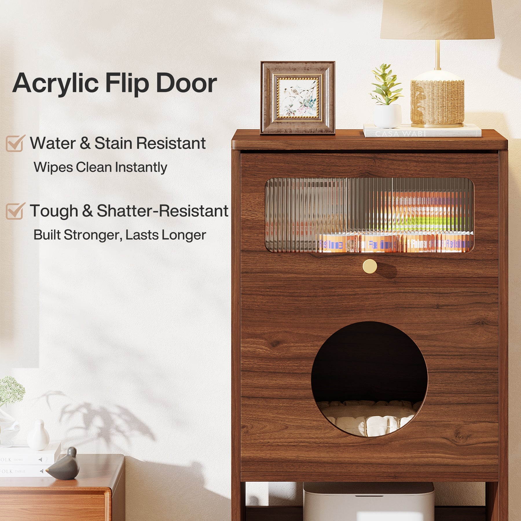 Tribesigns Meuble pour chat avec espace de rangement, Meuble pour bac à litière et table d'appoint 2 en 1