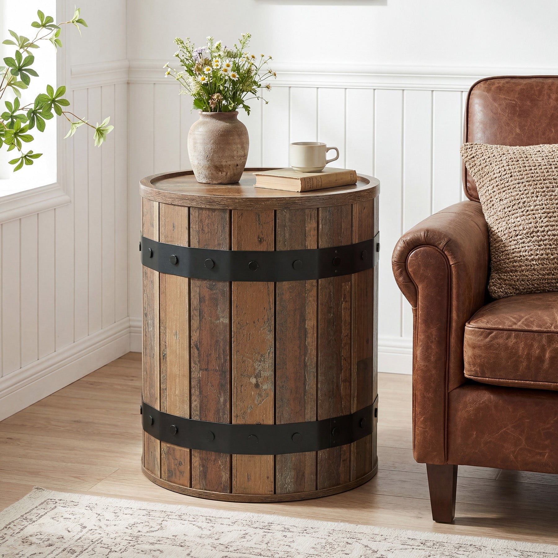 Tribesigns Table d'appoint ronde avec rangement, Table de chevet cylindrique de 50 cm avec couvercle amovible