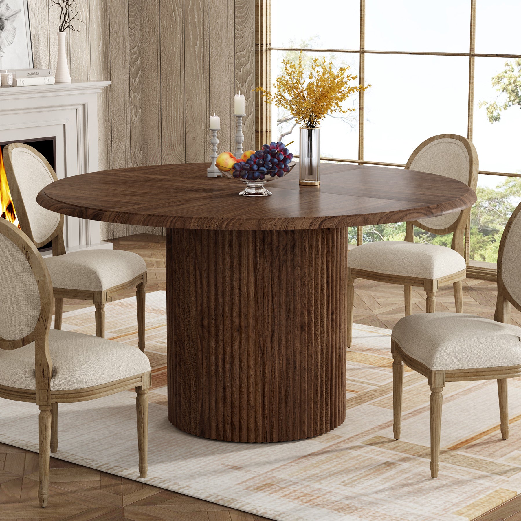 Tribesigns Table de salle à manger ronde, Table de cuisine de style campagnard de 120 cm avec piètement en métal pour 4 personnes