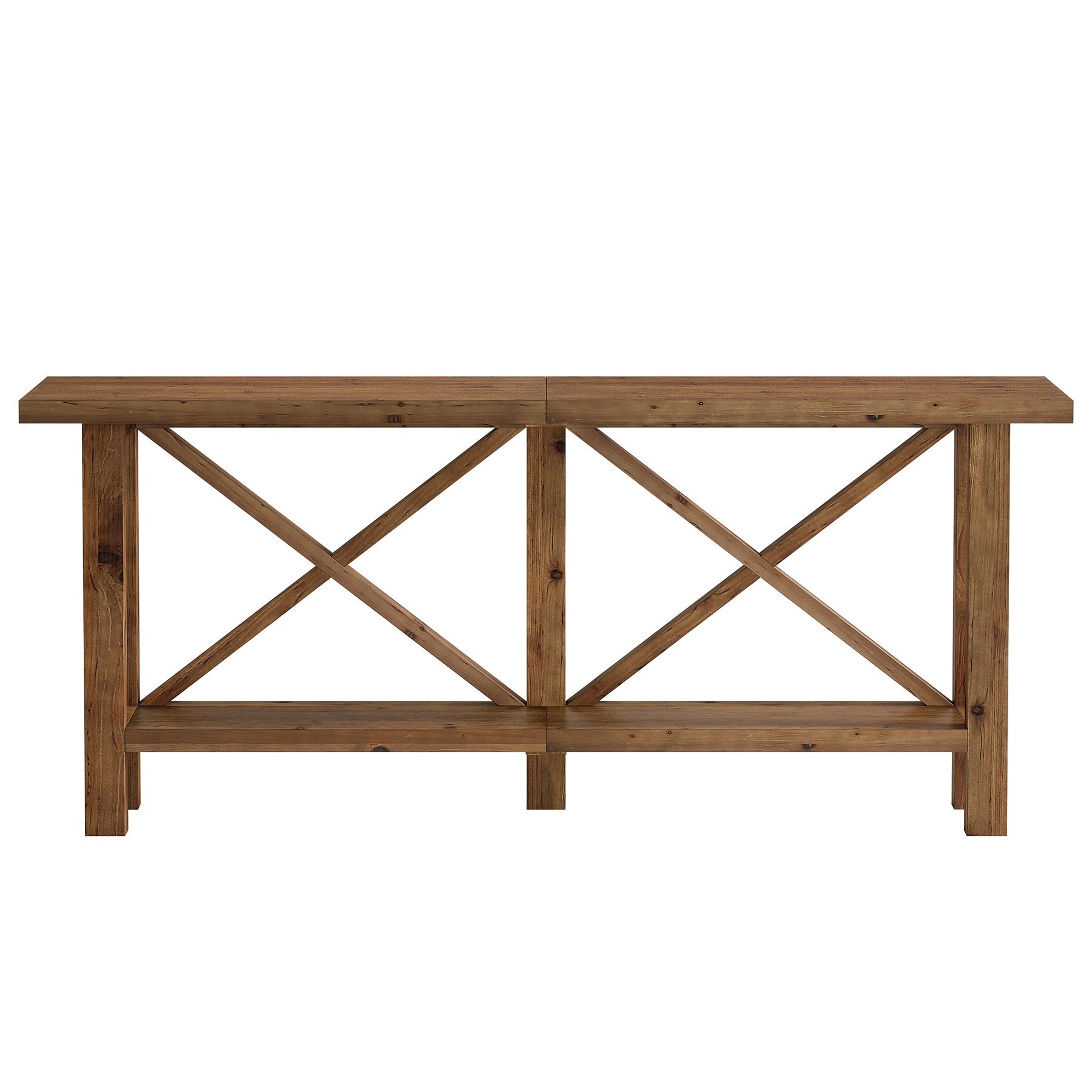 Console étroite de 180 cm, Table d'entrée à 2 niveaux en bois massif