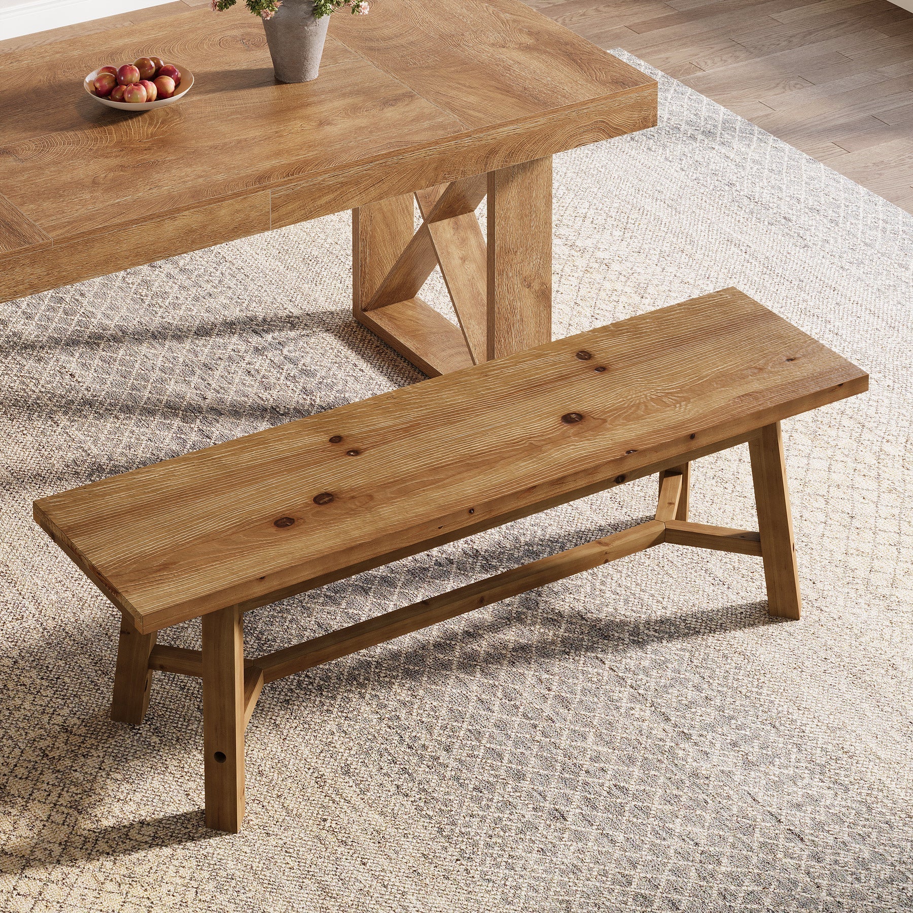 Banc de salle à manger rustique en bois massif 140 cm, long banc de cuisine