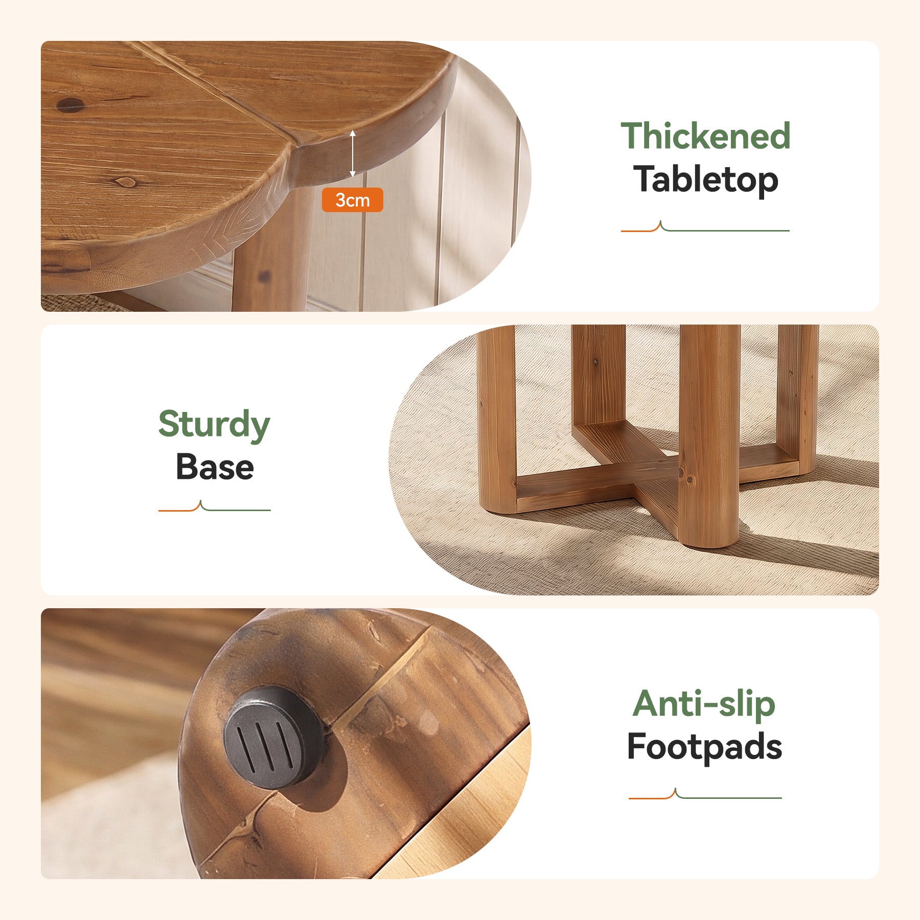 Table de salle à manger ronde en bois massif 80 cm pour 2 à 4 personnes, Style maison de campagne, avec motif floral sculpté