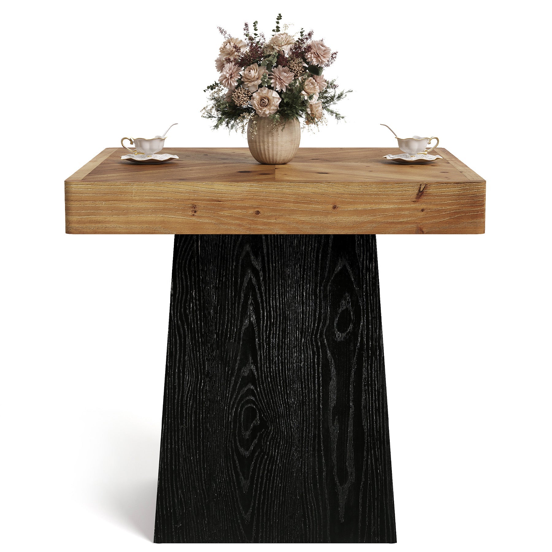 Tribesigns Table à manger carrée en bois massif, 80 cm pour 2 à 4 personnes, Table de cuisine de style champêtre avec pied central robuste