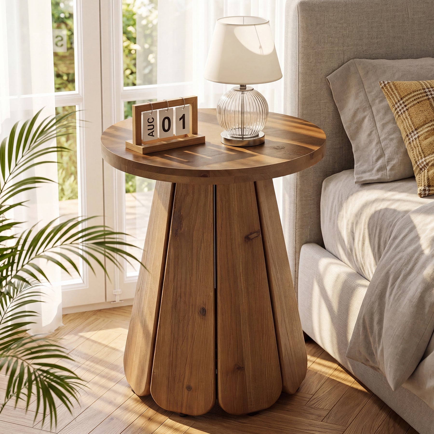 Tribesigns Table d'appoint ronde en bois massif 50 cm, Style champêtre avec piètement sculptural