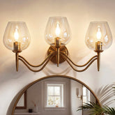 Applique murale de salle de bain à 3 lumières 58 cm en laiton avec miroir et verre transparent, douille E14 3