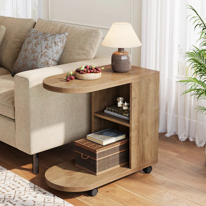 Tribesigns Table d'appoint en forme de C, Table d'appoint de canapé mobile avec espace de rangement