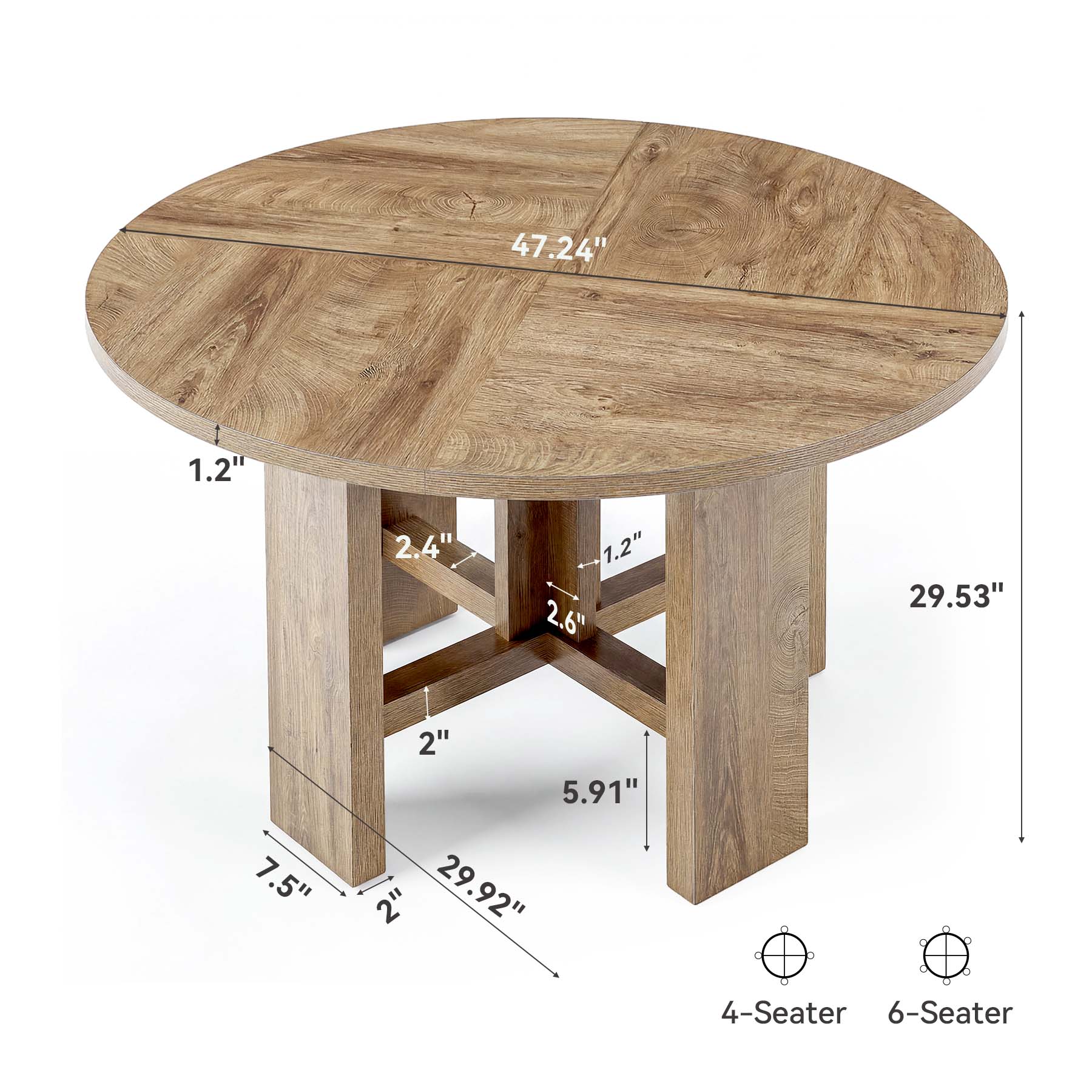 Tribesigns Table à manger ronde 120 cm pour 4 à 6 personnes, Table de cuisine moderne