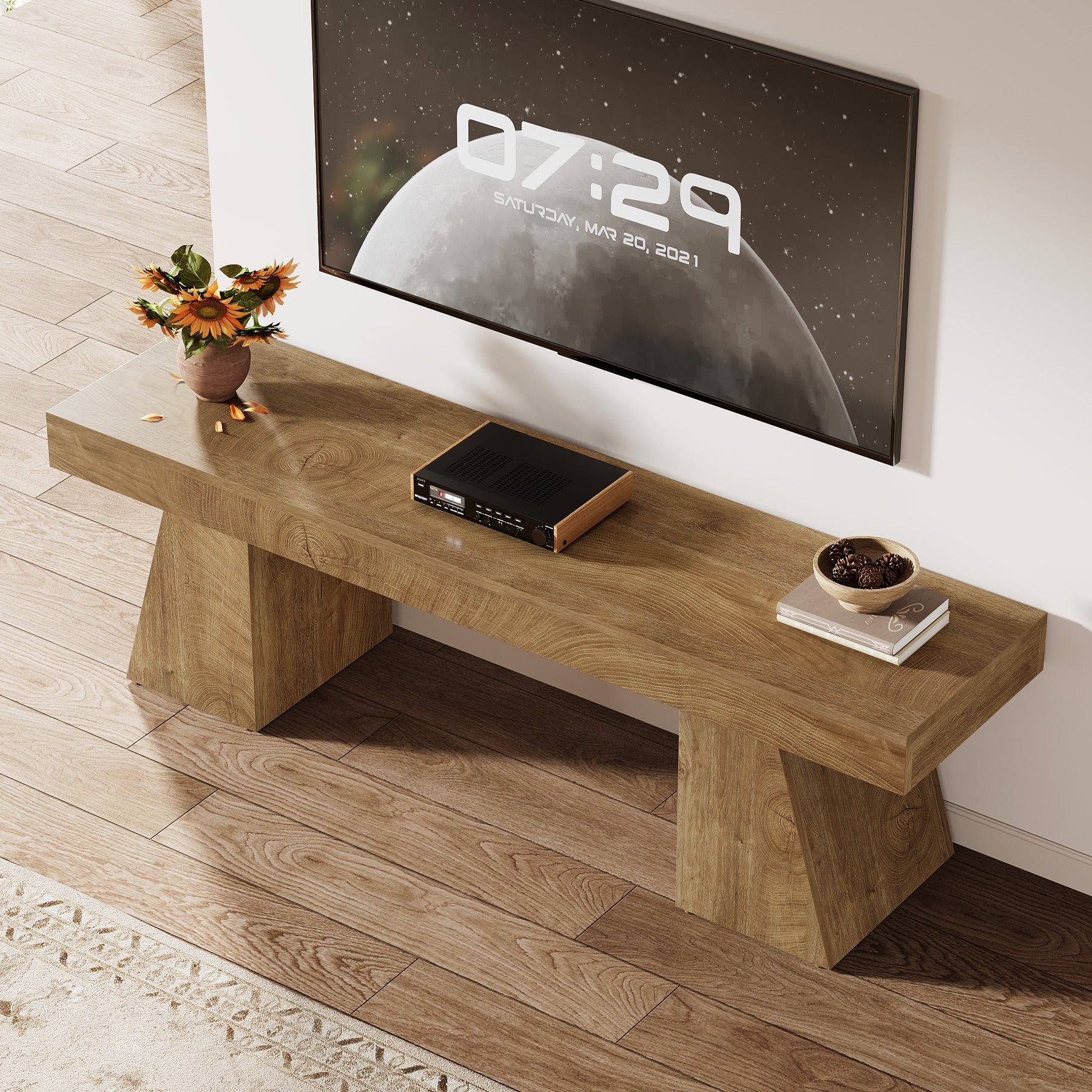 Tribesigns Meuble TV bas 160 cm pour téléviseurs jusqu'à 75 pouces avec base géométrique