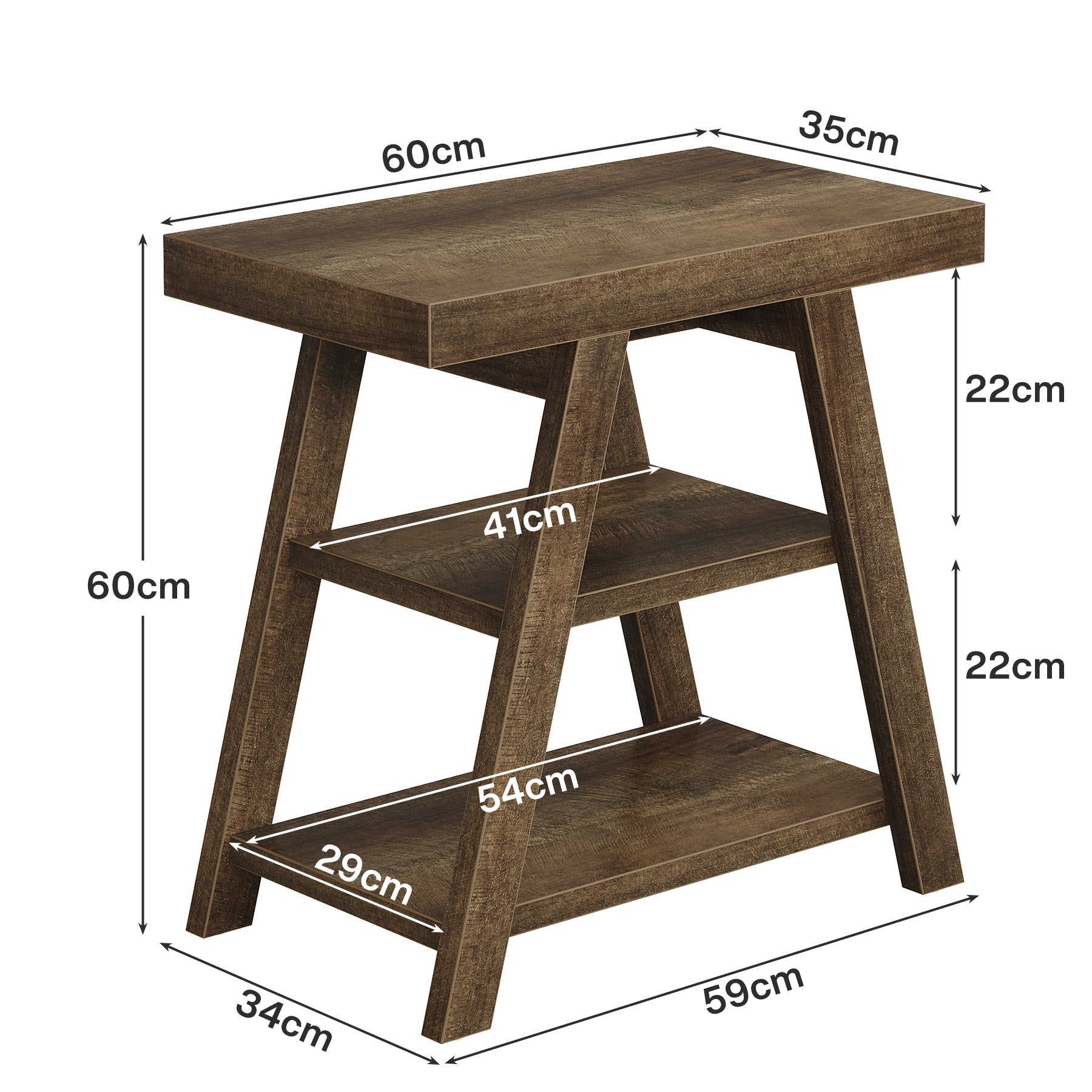 Tribesigns Table d'appoint style campagnard, Table d'appoint en bois à trois niveaux avec pieds trapézoïdaux