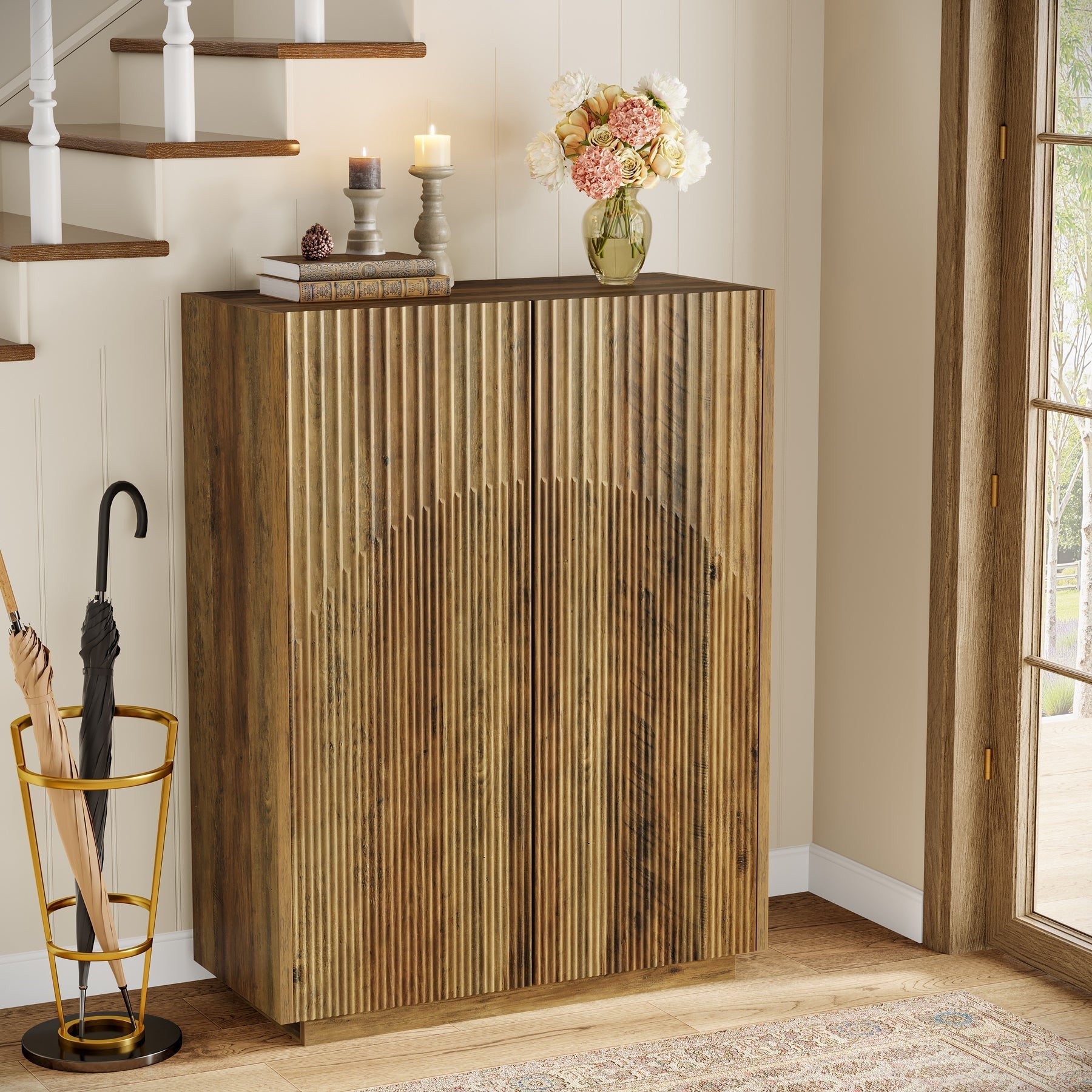 Tribesigns Meuble à chaussures à 7 niveaux, Rangement pour 24 paires de chaussures avec portes nervurées