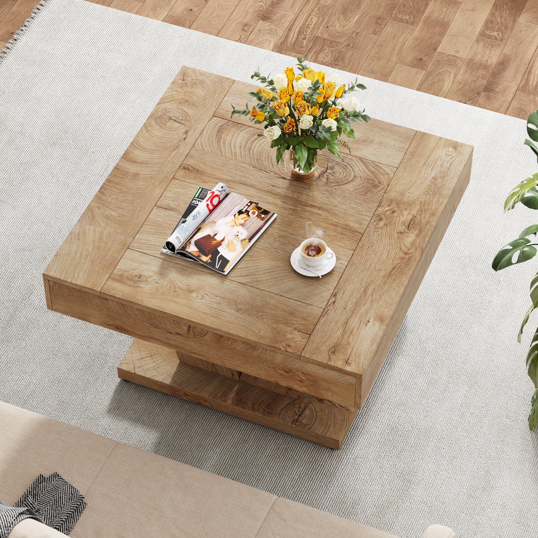 Tribesigns Table basse carrée, Table basse en bois pour salon