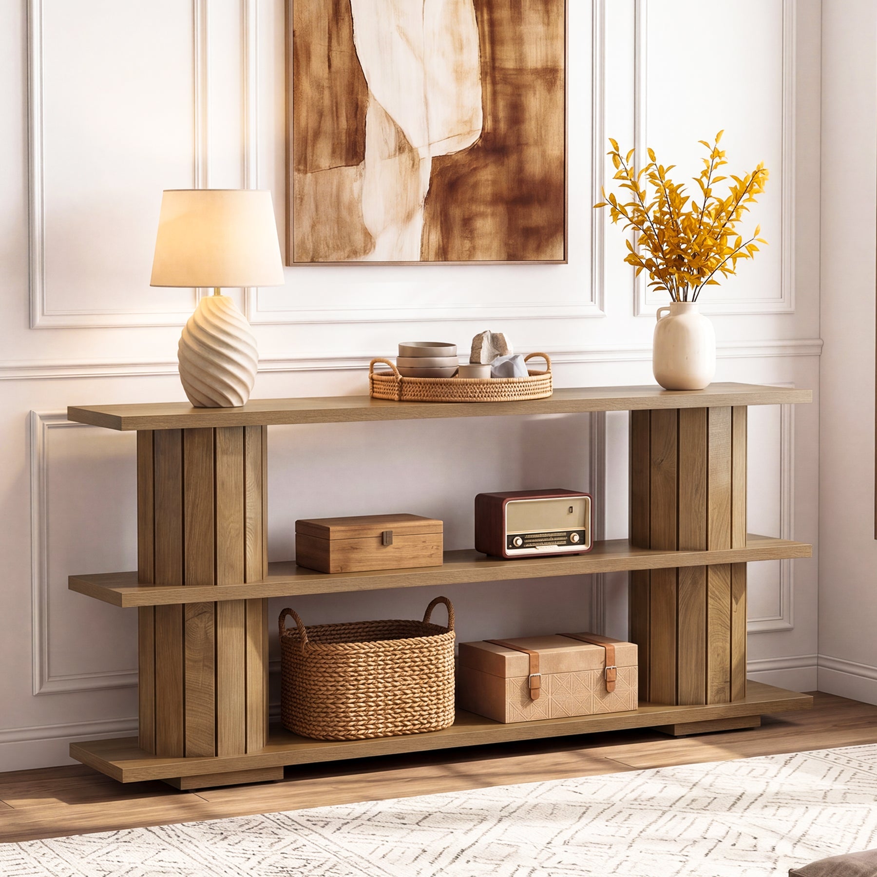 Tribesigns Console de 160 cm avec étagères de rangement à 3 niveaux, Longue table d'entrée pour salon et hall d'entrée