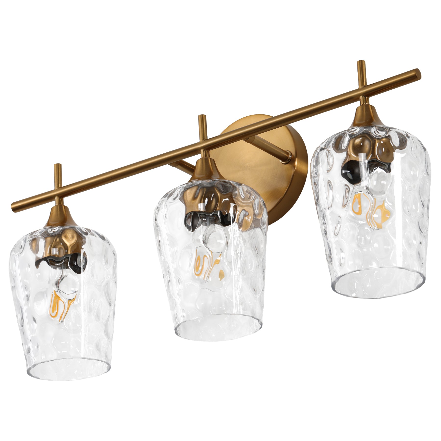 Tribesigns Applique murale LED à 3 lumières pour salle de bain, Dorée avec verre texturé douille E27 éclairage miroir
