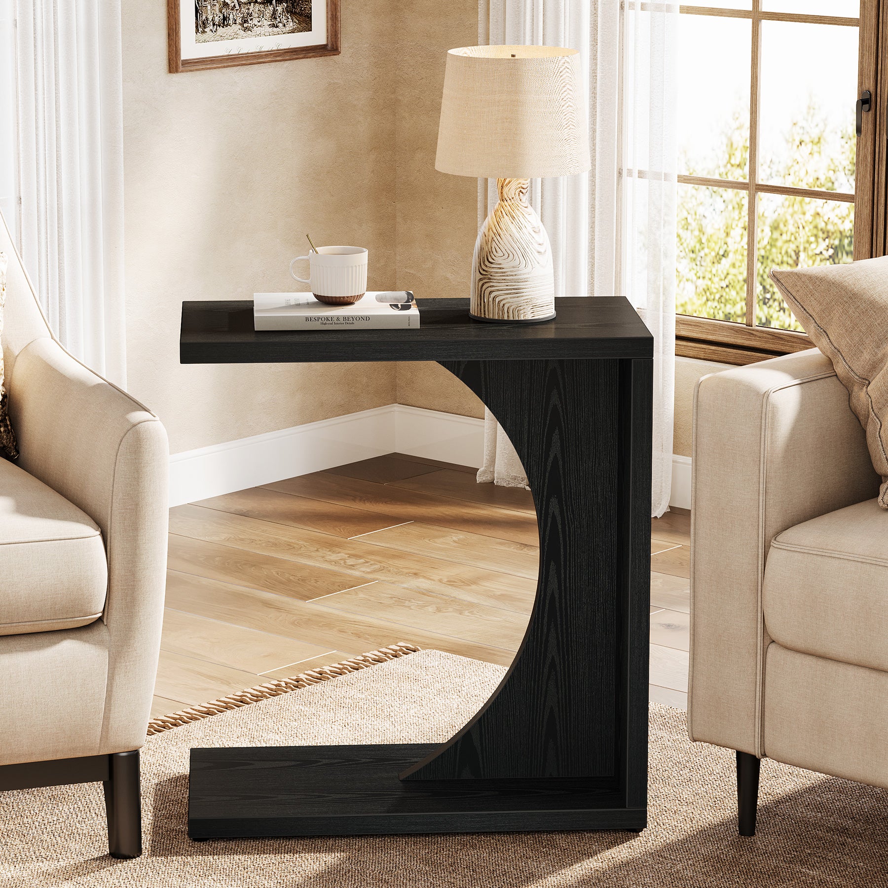 Tribesigns Table d'appoint en forme de C 60×30×65 cm, Style rustique pour canapé