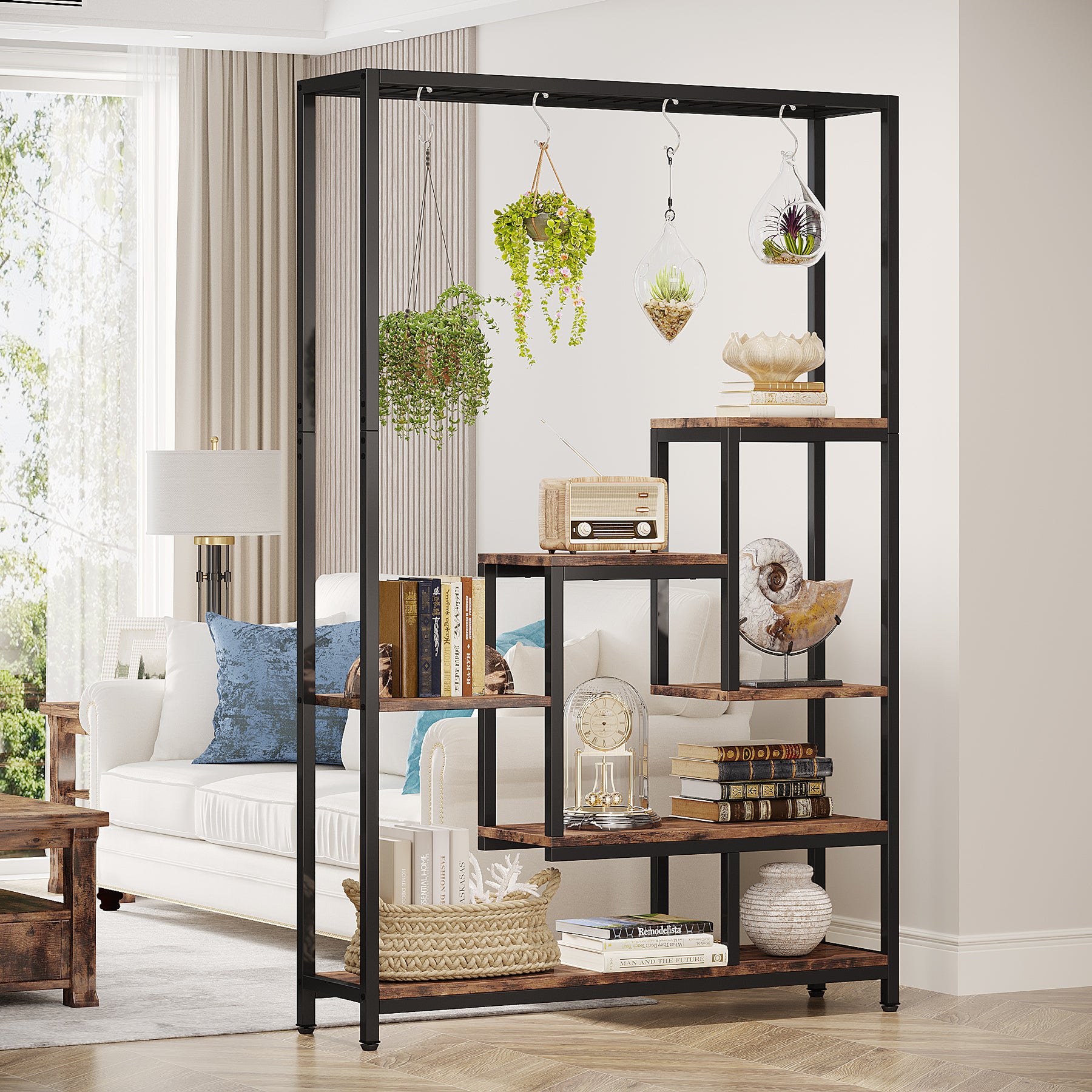 Tribesigns Support pour plantes d'intérieur à 5 niveaux, Étagère en métal avec 10 crochets de suspension en S