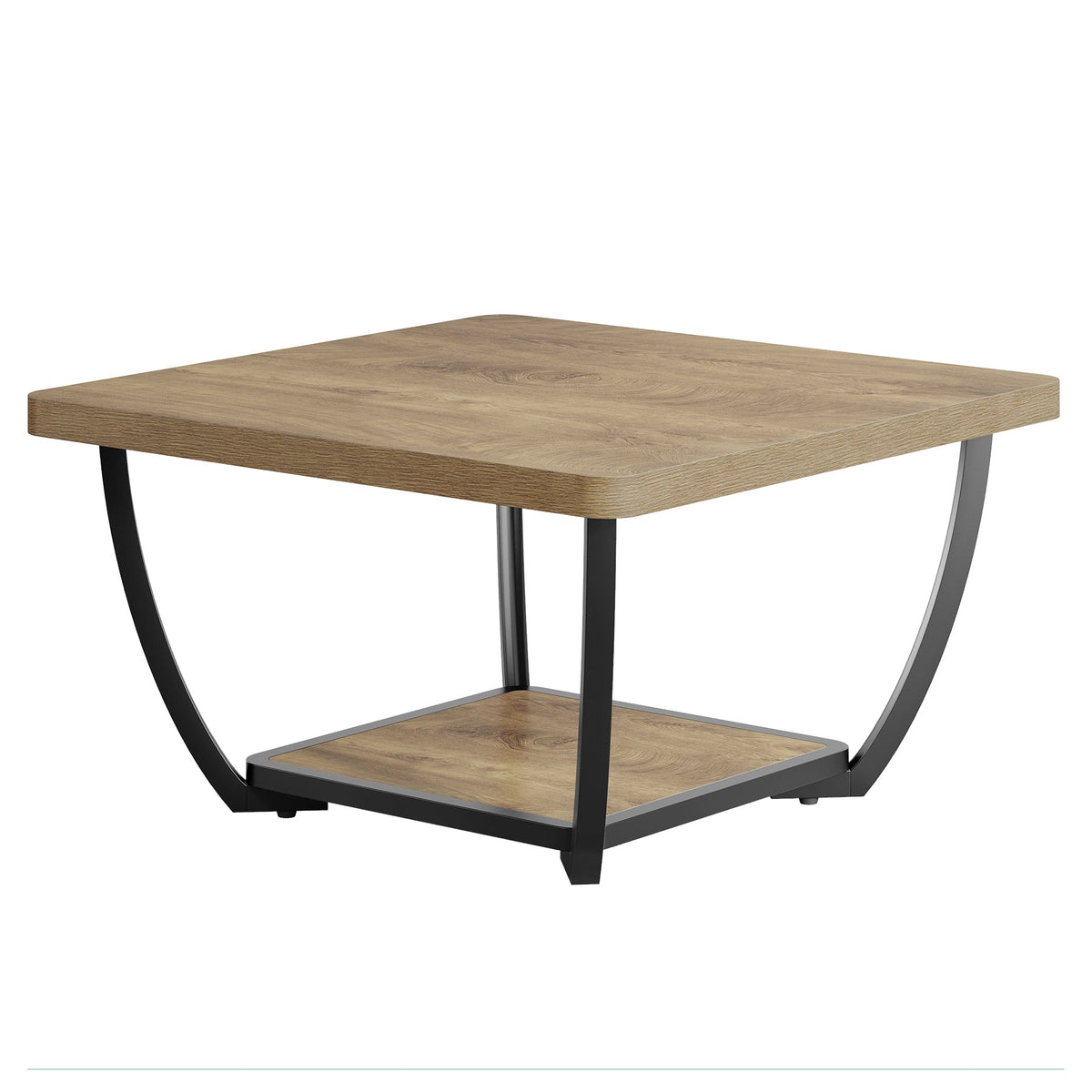 Tribesigns Table basse carrée de 80 cm avec étagère, Table de salon à deux niveaux avec structure en métal