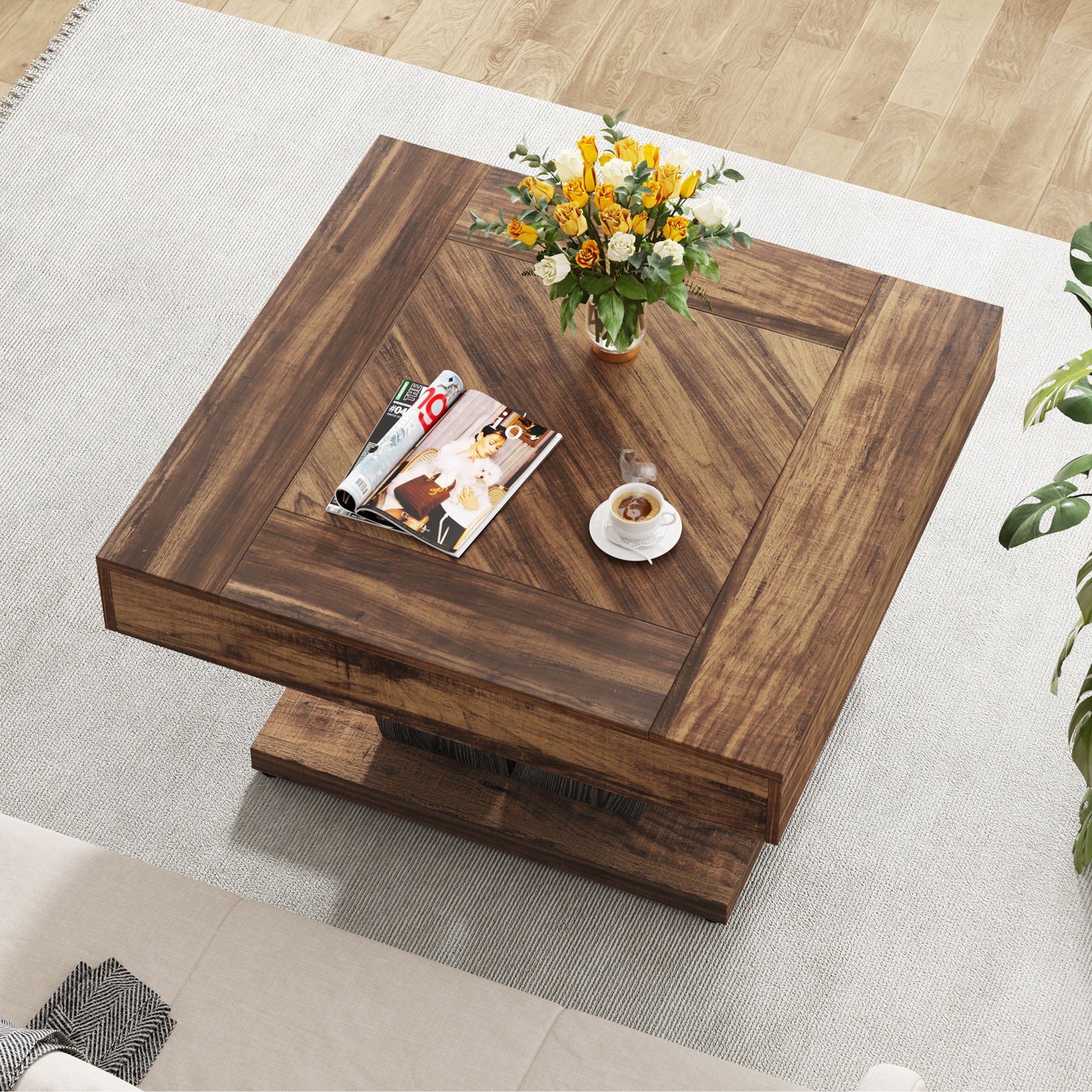 Tribesigns Table basse carrée, Table basse en bois pour salon
