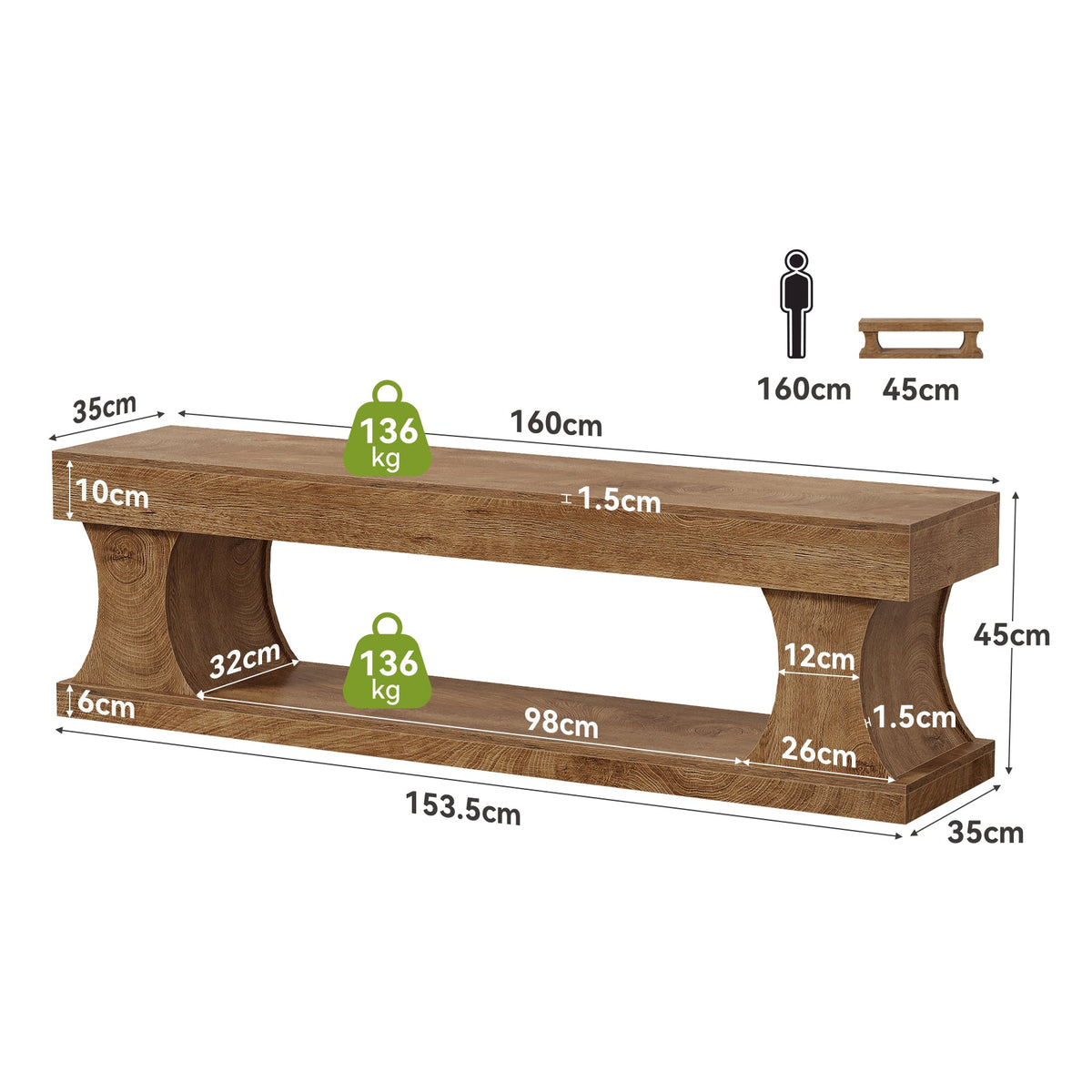 Tribesigns Banc à chaussures 160 cm avec rangement, Banc d'entrée en MDF avec assise