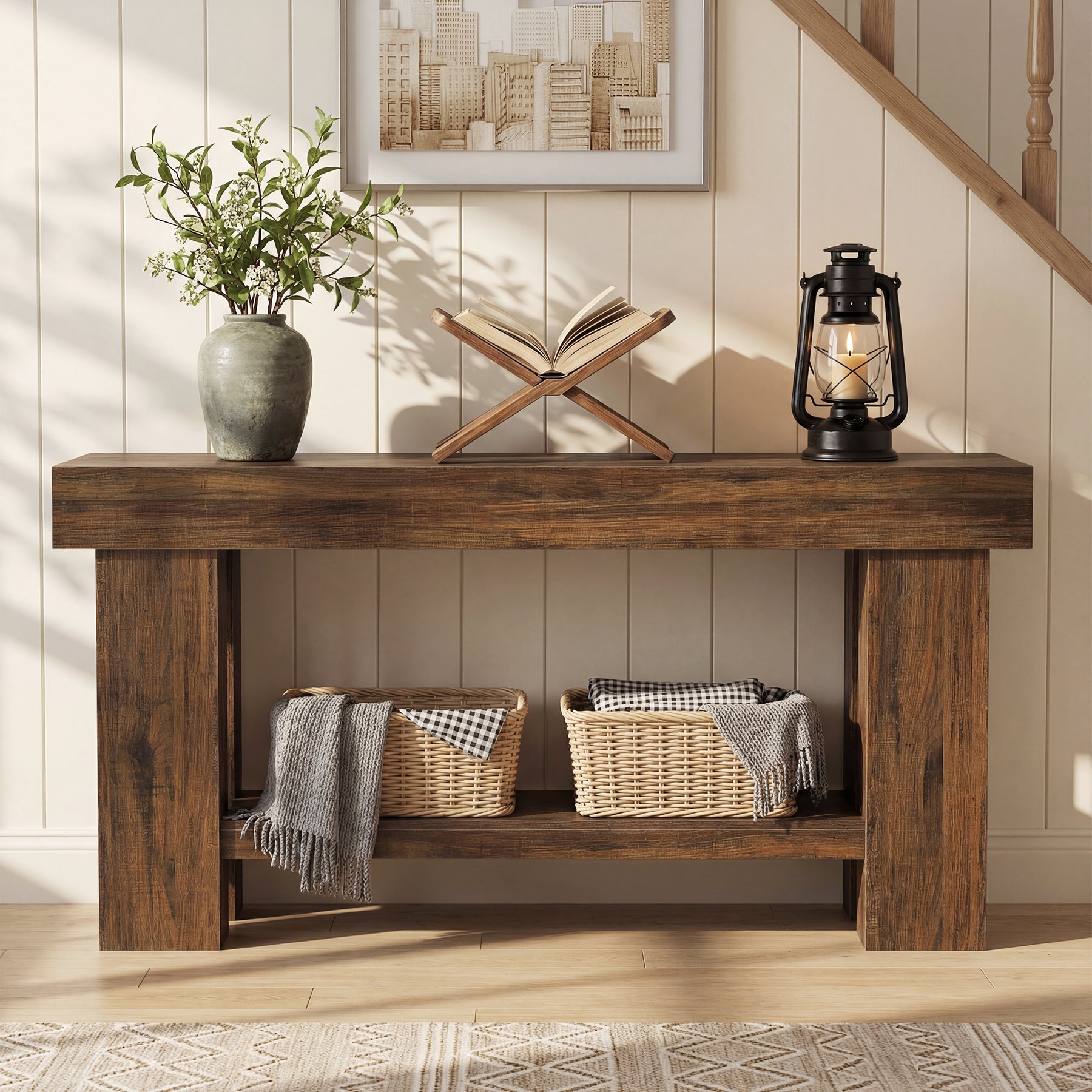 Tribesigns Table console de style industriel à 2 niveaux, 160 cm Table d'appoint étroite pour canapé avec étagère