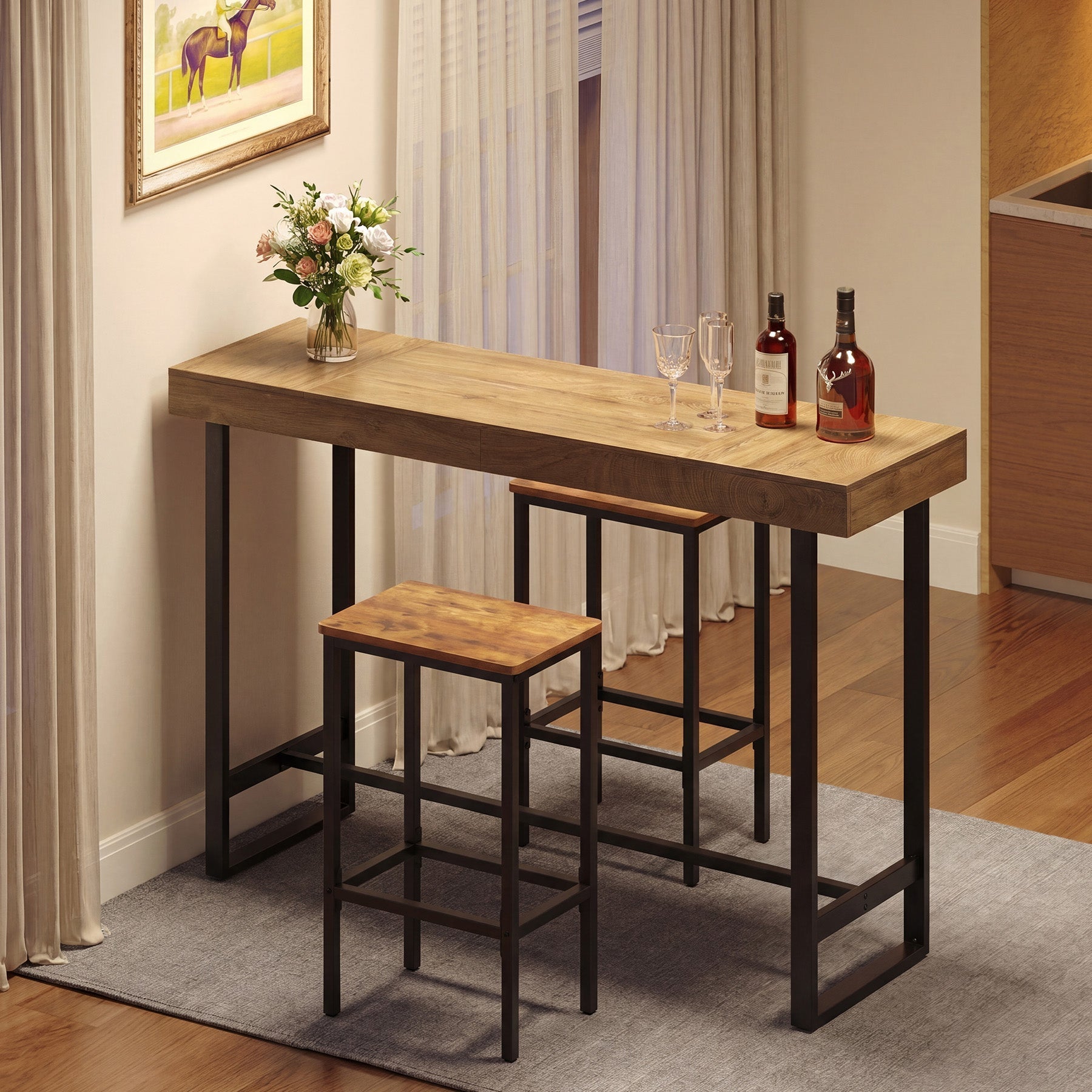Tribesigns bartafel 180 cm, lange statafel met metalen frame en voetensteun